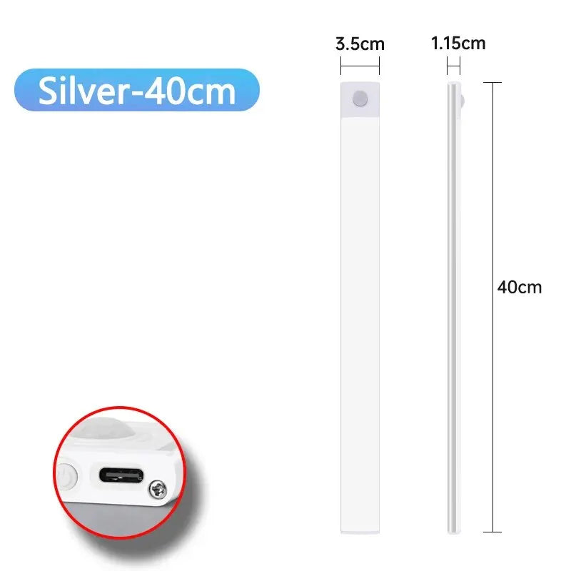 Night Light 20/30/40/60CM Motion Sensor Light Wireless USB LED Cabinet Light Wardrobe Lamp For Kitchen Cabinet Bedroom Wardrobe