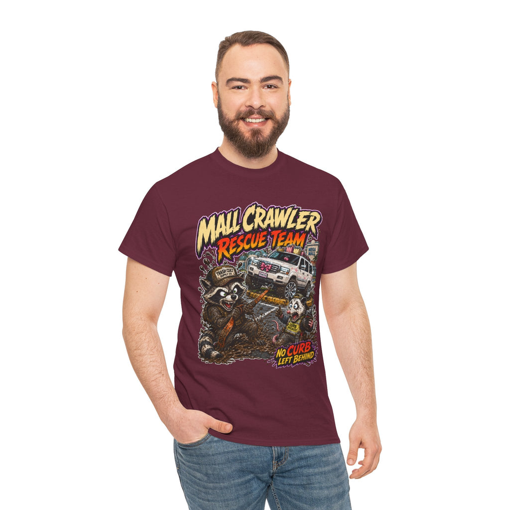Mall Crawler Rescue Team T‑Shirt — Vintage Raccoon Rescue Graphic Tee (“No Curb Left Behind”)