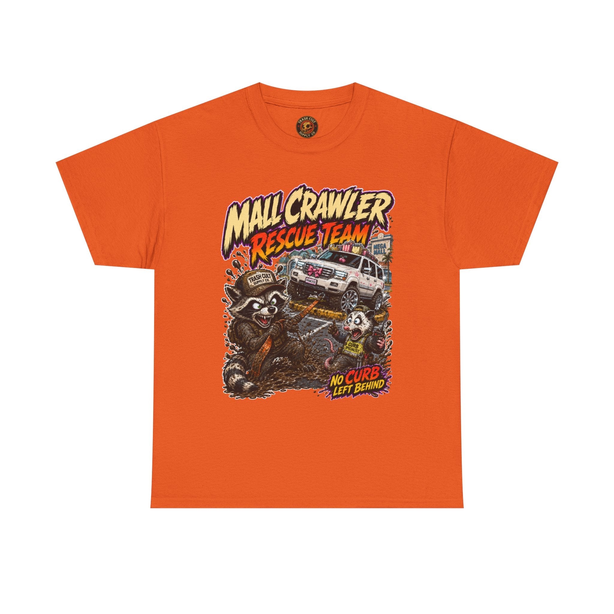 Mall Crawler Rescue Team T‑Shirt — Vintage Raccoon Rescue Graphic Tee (“No Curb Left Behind”)