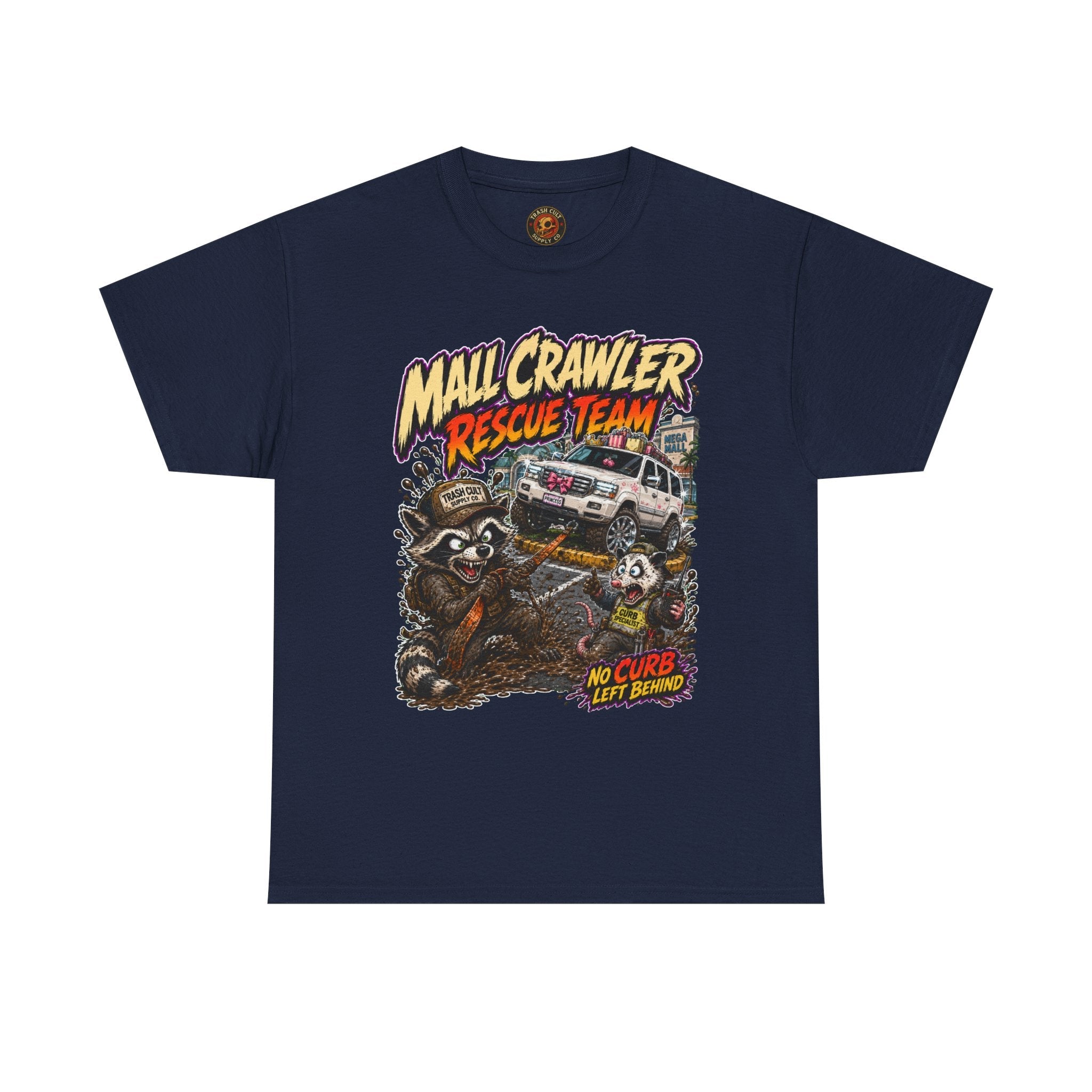 Mall Crawler Rescue Team T‑Shirt — Vintage Raccoon Rescue Graphic Tee (“No Curb Left Behind”)