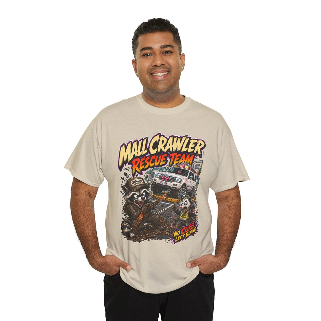 Mall Crawler Rescue Team T‑Shirt — Vintage Raccoon Rescue Graphic Tee (“No Curb Left Behind”)