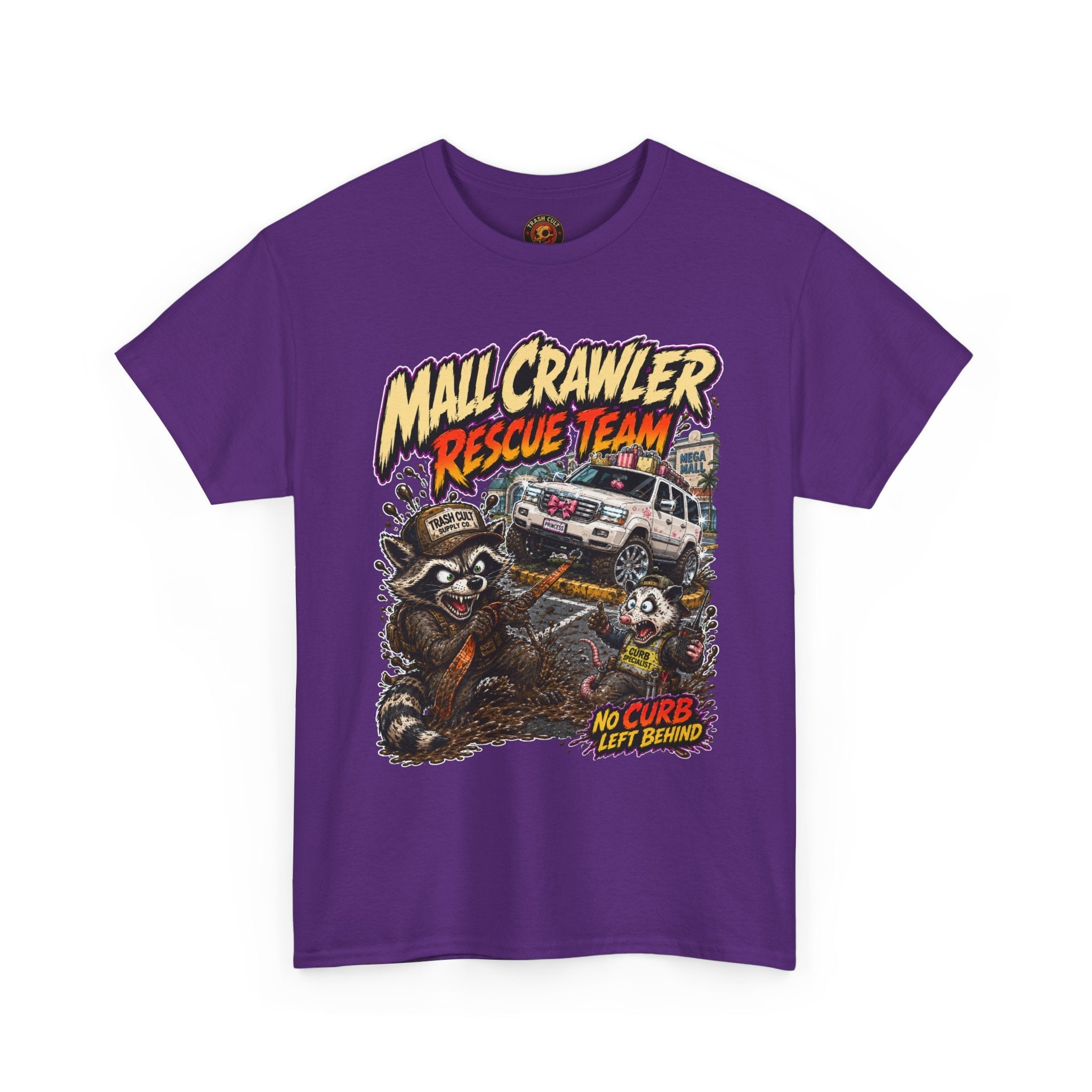 Mall Crawler Rescue Team T‑Shirt — Vintage Raccoon Rescue Graphic Tee (“No Curb Left Behind”)