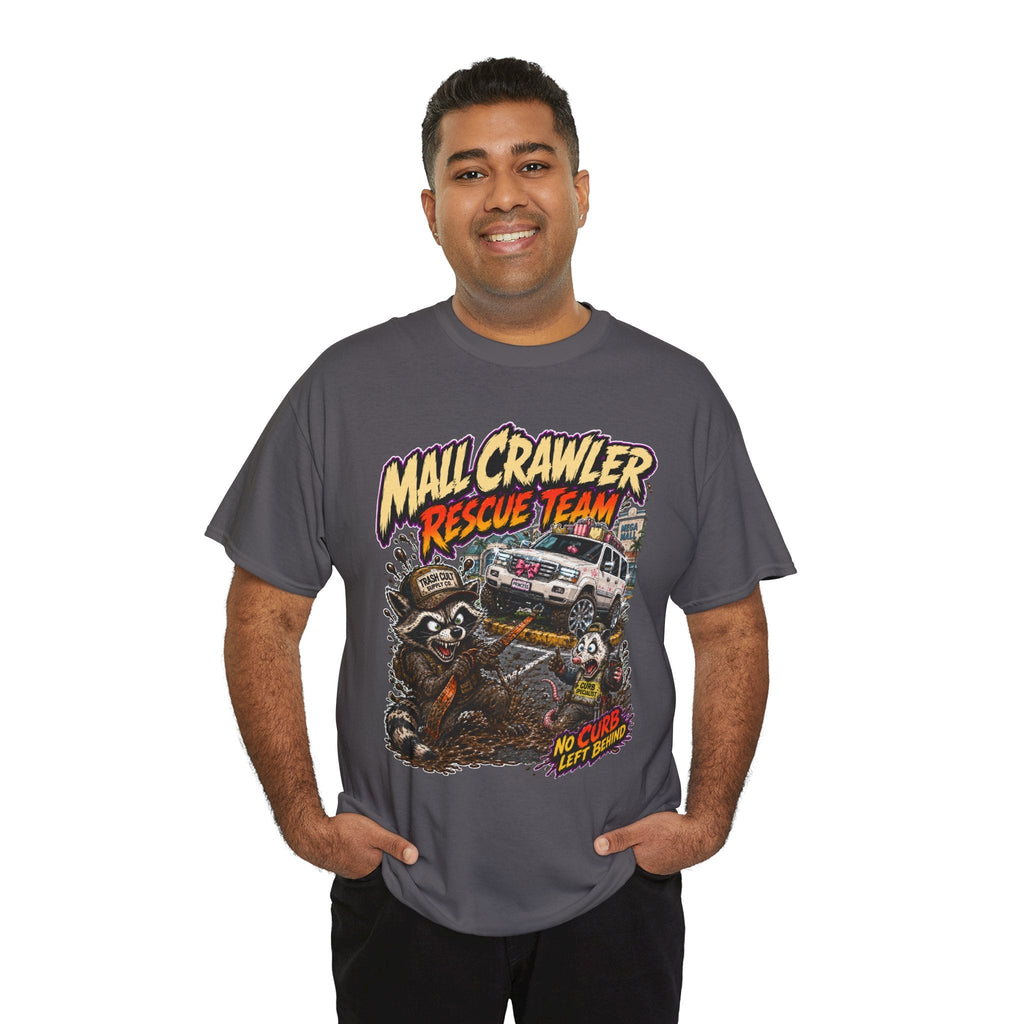 Mall Crawler Rescue Team T‑Shirt — Vintage Raccoon Rescue Graphic Tee (“No Curb Left Behind”)