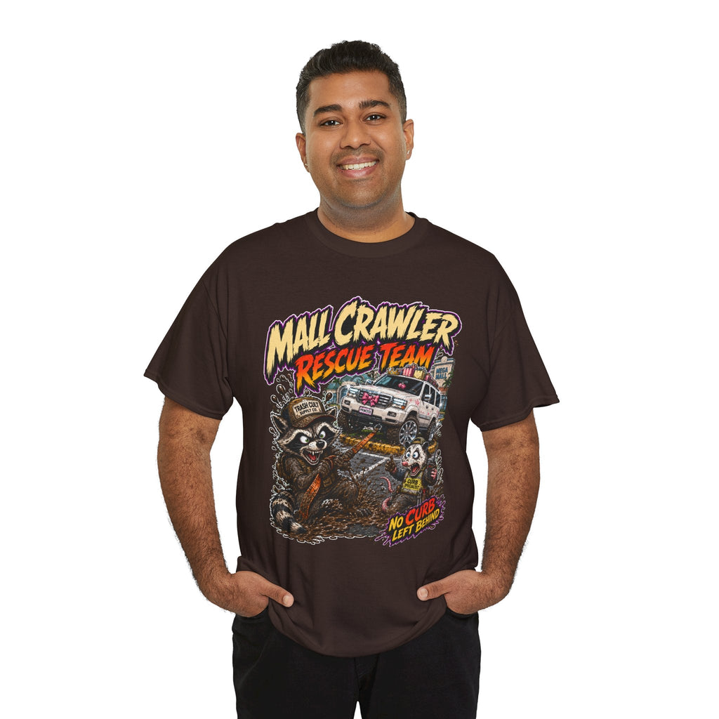 Mall Crawler Rescue Team T‑Shirt — Vintage Raccoon Rescue Graphic Tee (“No Curb Left Behind”)