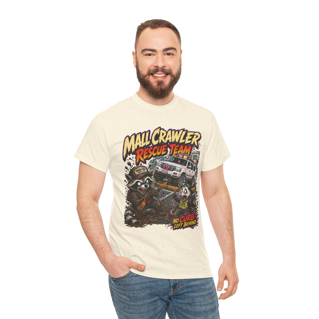 Mall Crawler Rescue Team T‑Shirt — Vintage Raccoon Rescue Graphic Tee (“No Curb Left Behind”)