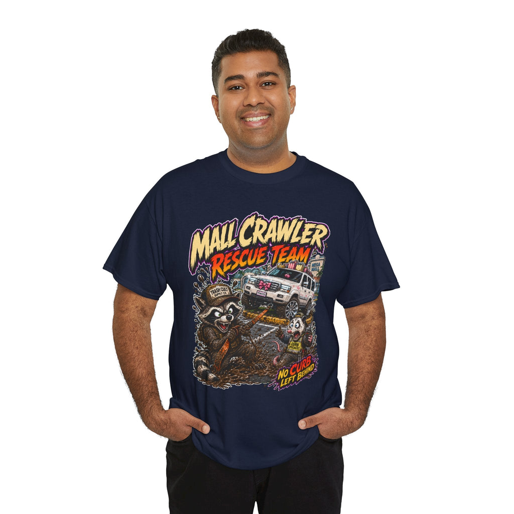 Mall Crawler Rescue Team T‑Shirt — Vintage Raccoon Rescue Graphic Tee (“No Curb Left Behind”)
