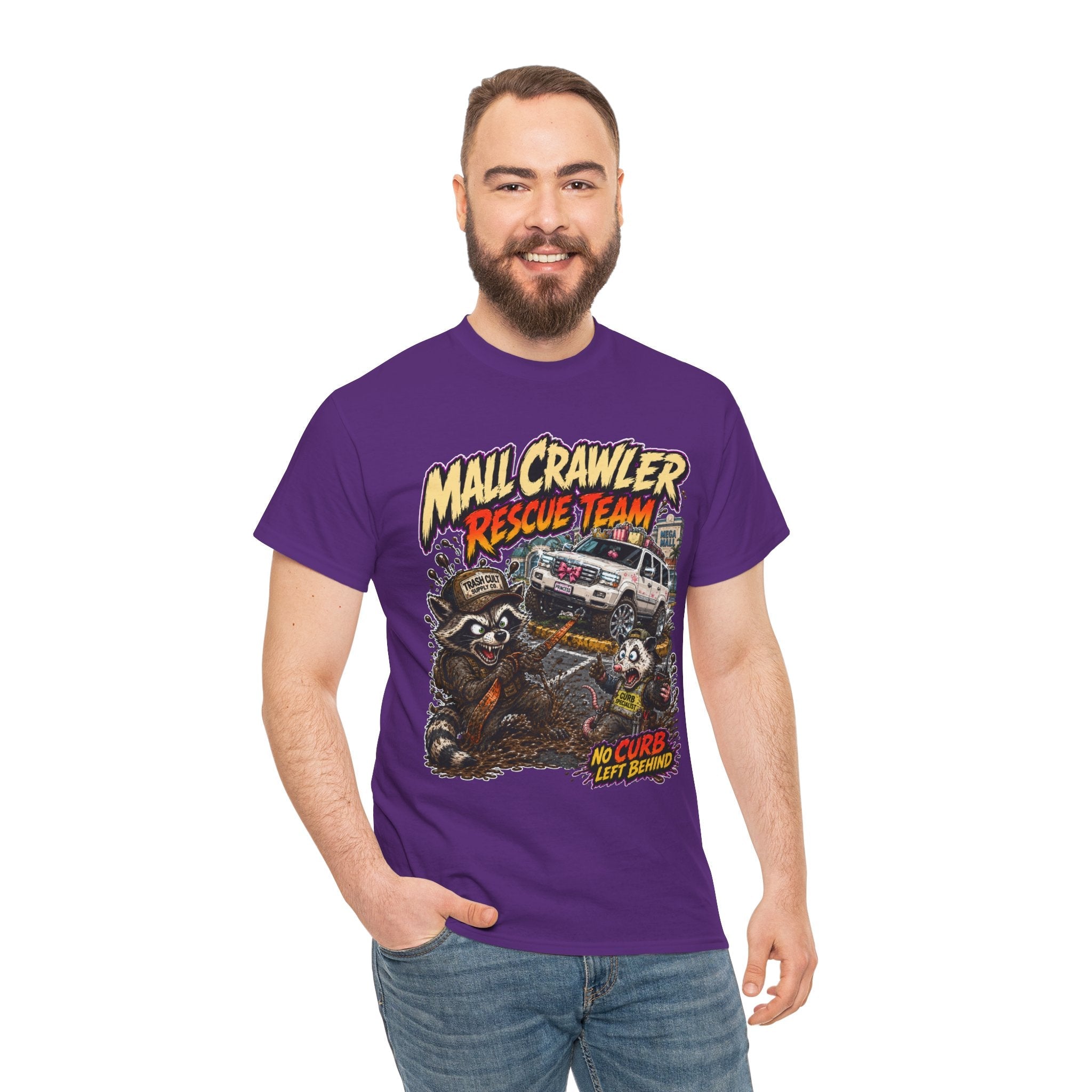 Mall Crawler Rescue Team T‑Shirt — Vintage Raccoon Rescue Graphic Tee (“No Curb Left Behind”)
