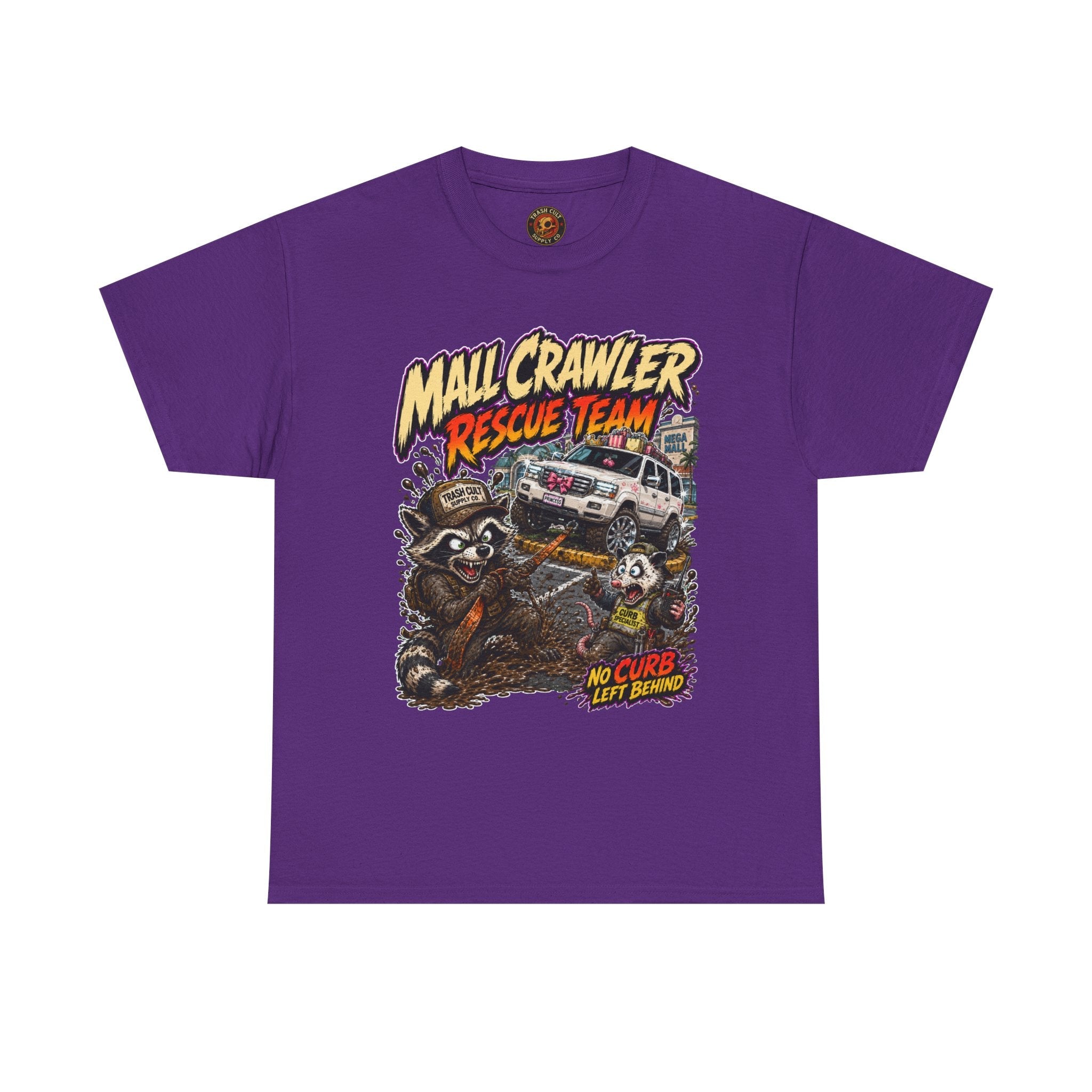 Mall Crawler Rescue Team T‑Shirt — Vintage Raccoon Rescue Graphic Tee (“No Curb Left Behind”)