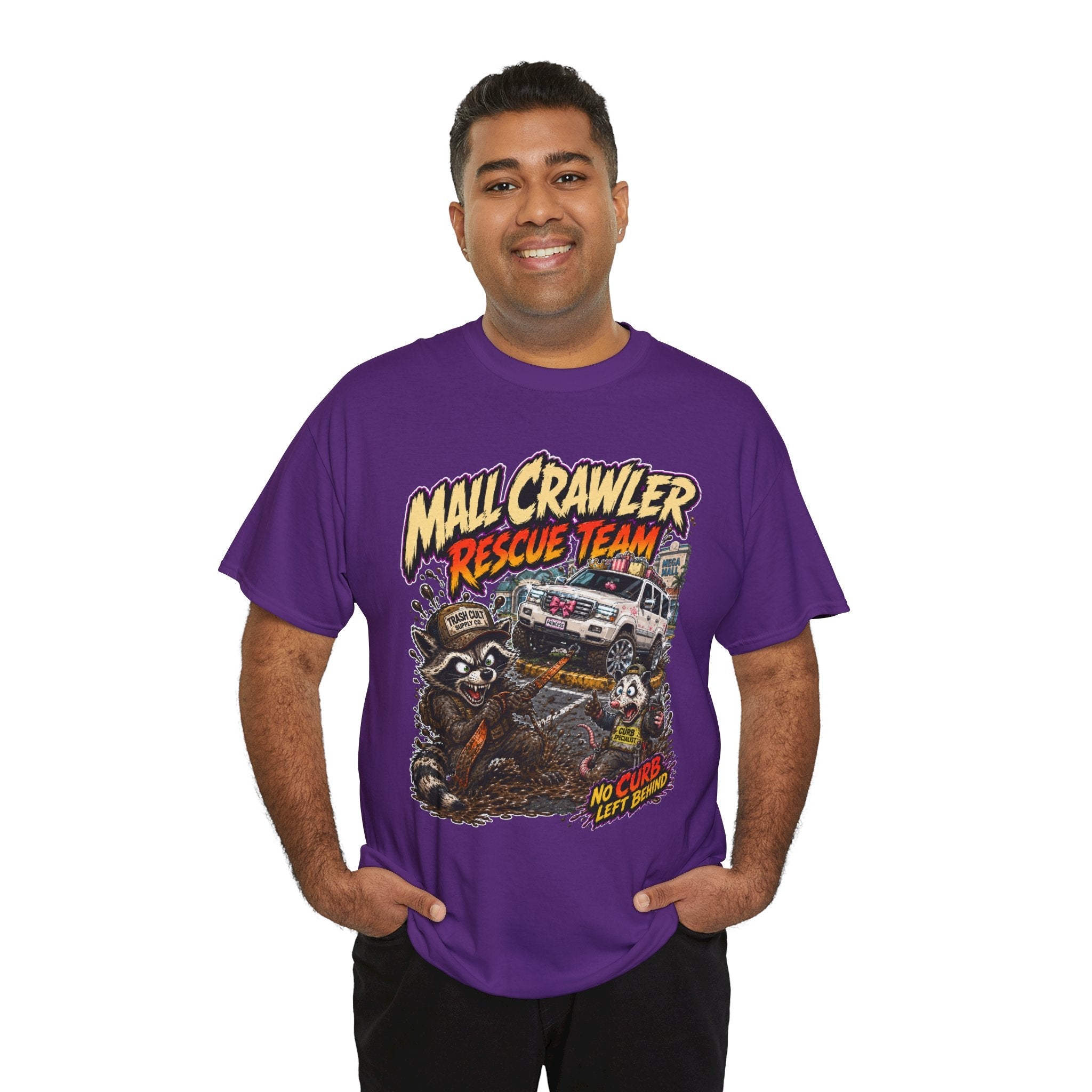 Mall Crawler Rescue Team T‑Shirt — Vintage Raccoon Rescue Graphic Tee (“No Curb Left Behind”)