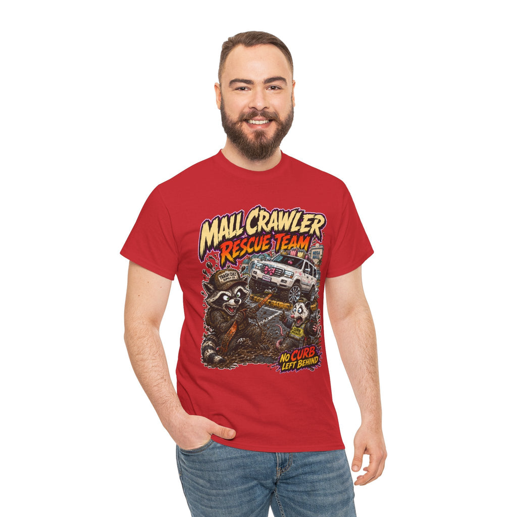 Mall Crawler Rescue Team T‑Shirt — Vintage Raccoon Rescue Graphic Tee (“No Curb Left Behind”)