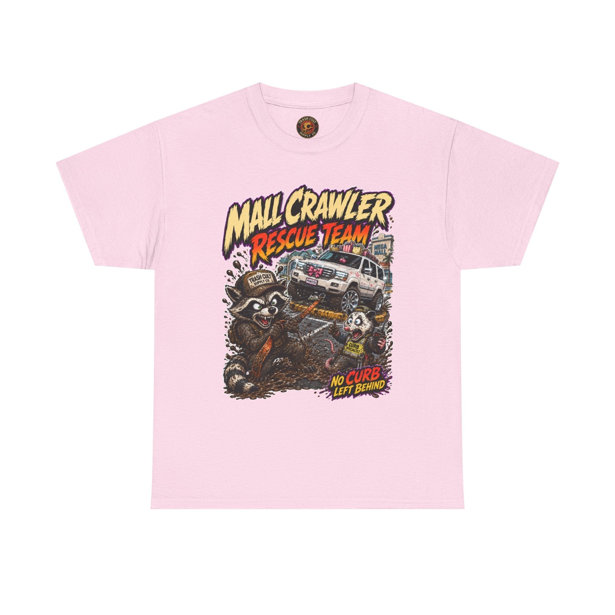 Mall Crawler Rescue Team T‑Shirt — Vintage Raccoon Rescue Graphic Tee (“No Curb Left Behind”)