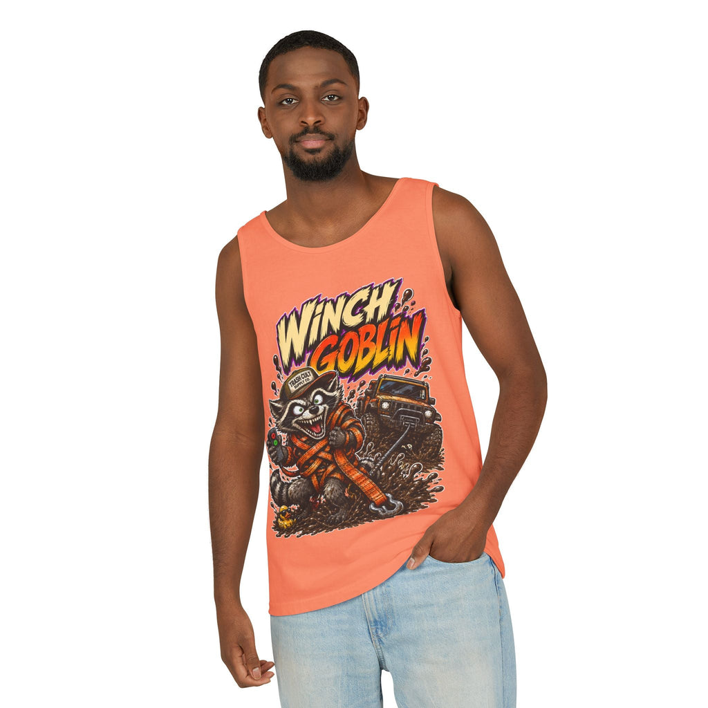 Winch Goblin Graphic Tank Top — Retro Cartoon Mechanic Design