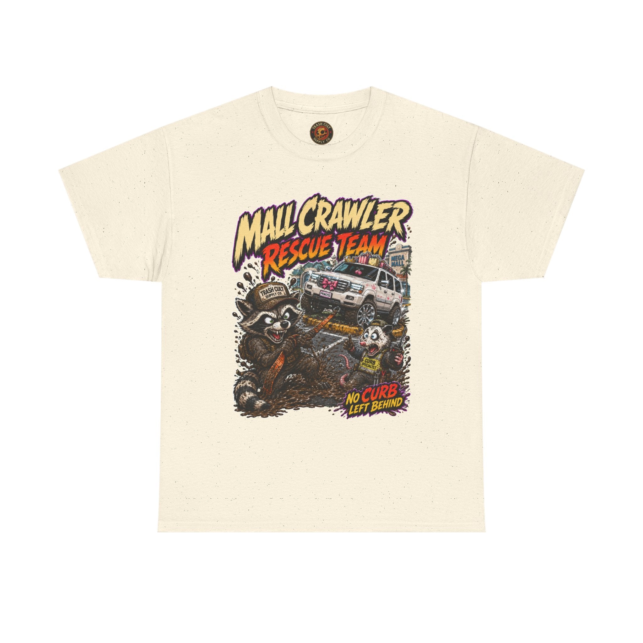 Mall Crawler Rescue Team T‑Shirt — Vintage Raccoon Rescue Graphic Tee (“No Curb Left Behind”)