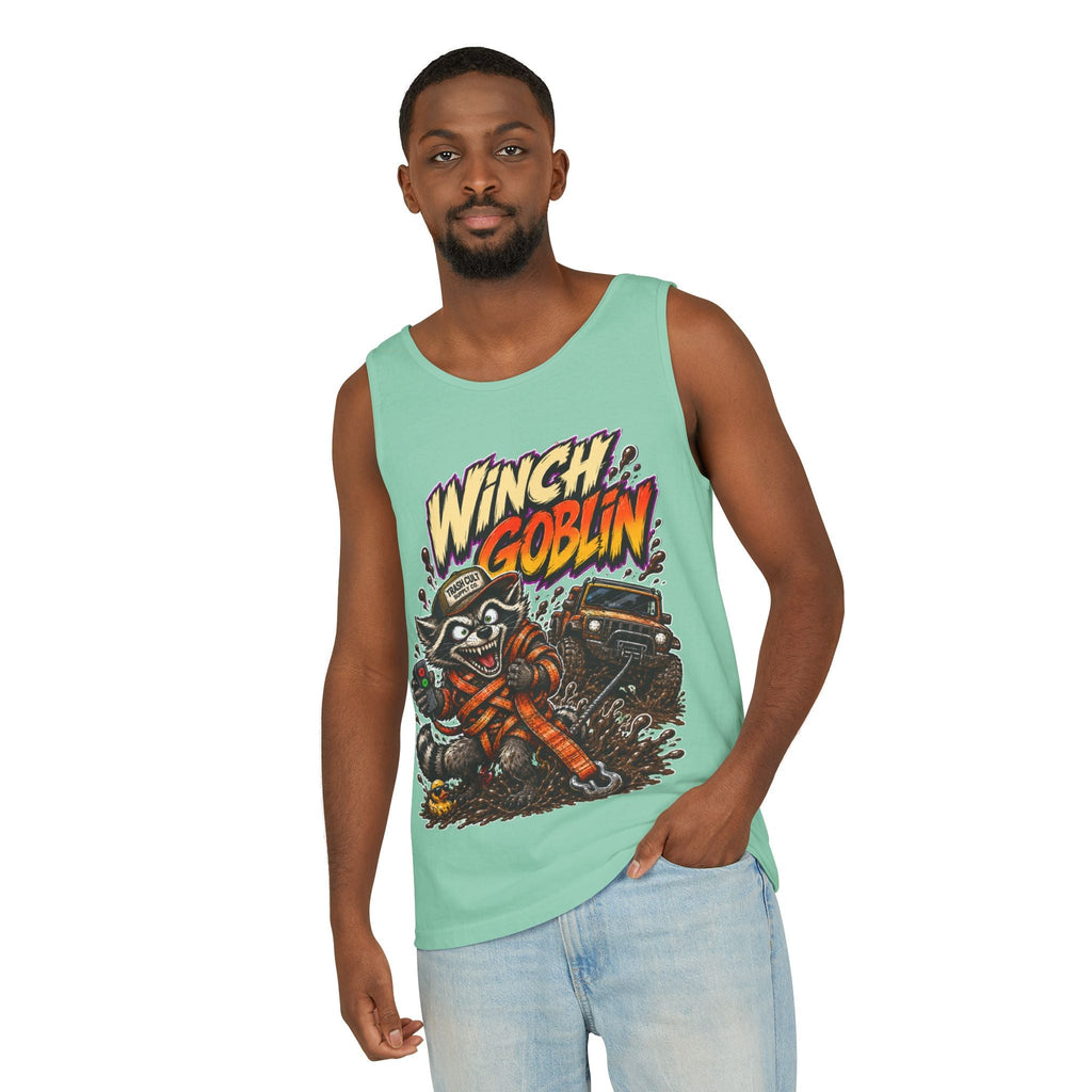 Winch Goblin Graphic Tank Top — Retro Cartoon Mechanic Design
