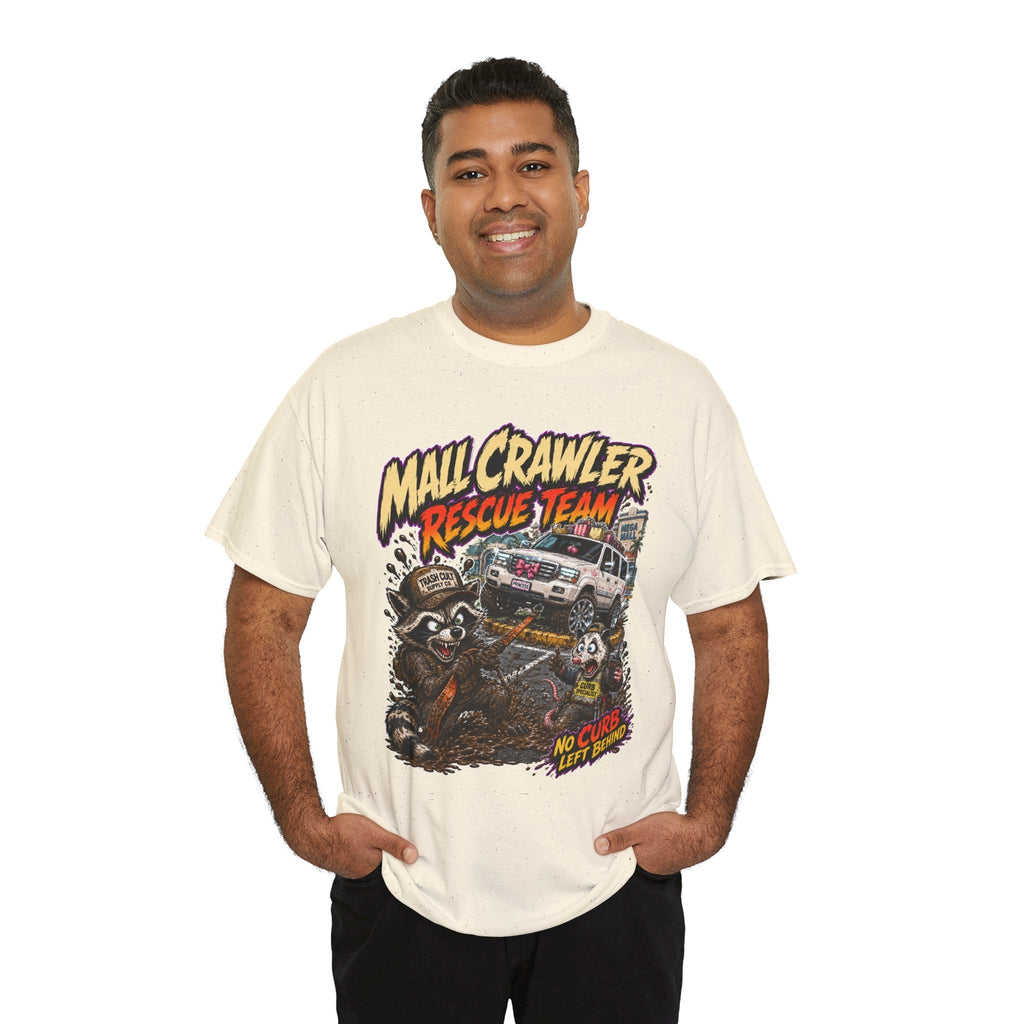 Mall Crawler Rescue Team T‑Shirt — Vintage Raccoon Rescue Graphic Tee (“No Curb Left Behind”)
