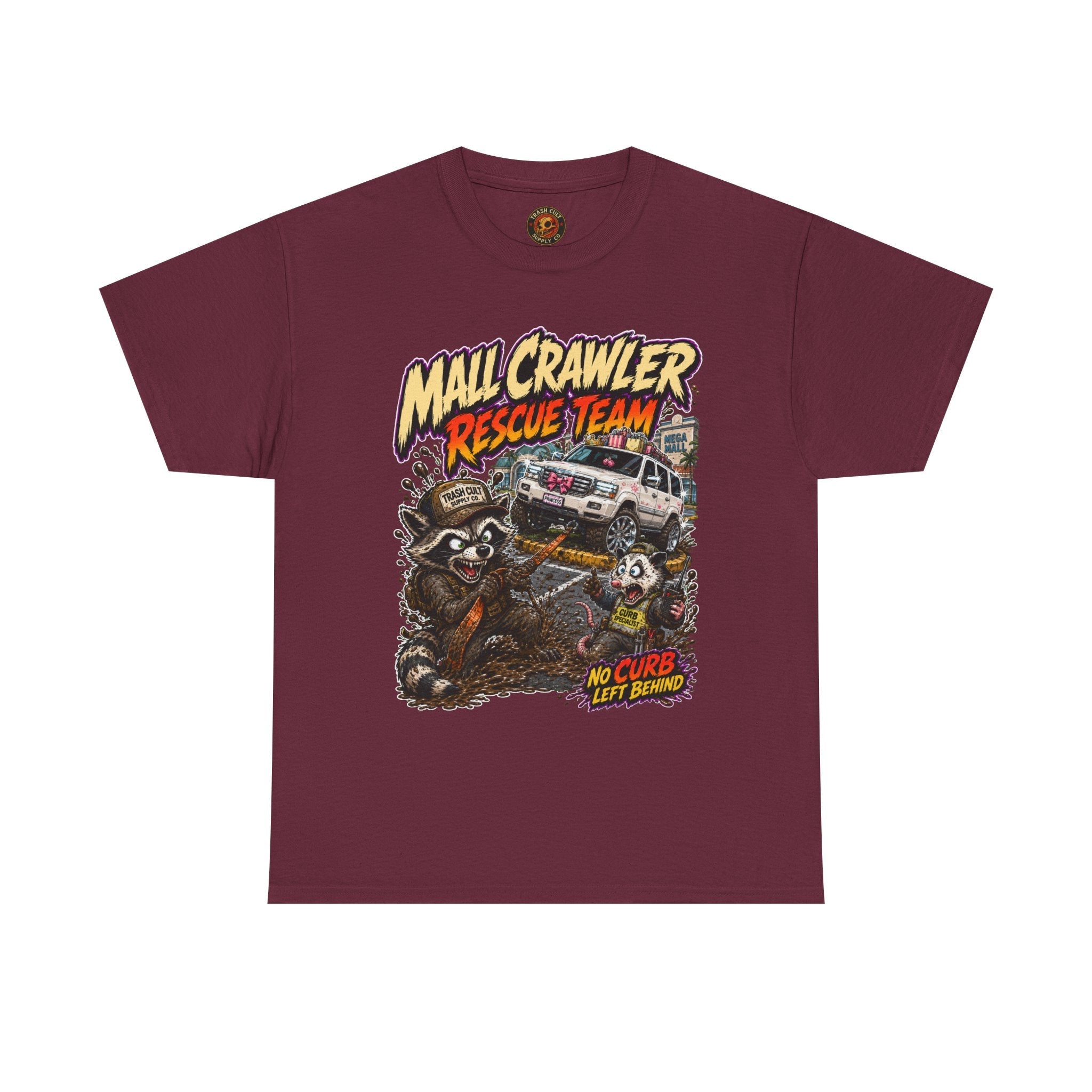 Mall Crawler Rescue Team T‑Shirt — Vintage Raccoon Rescue Graphic Tee (“No Curb Left Behind”)