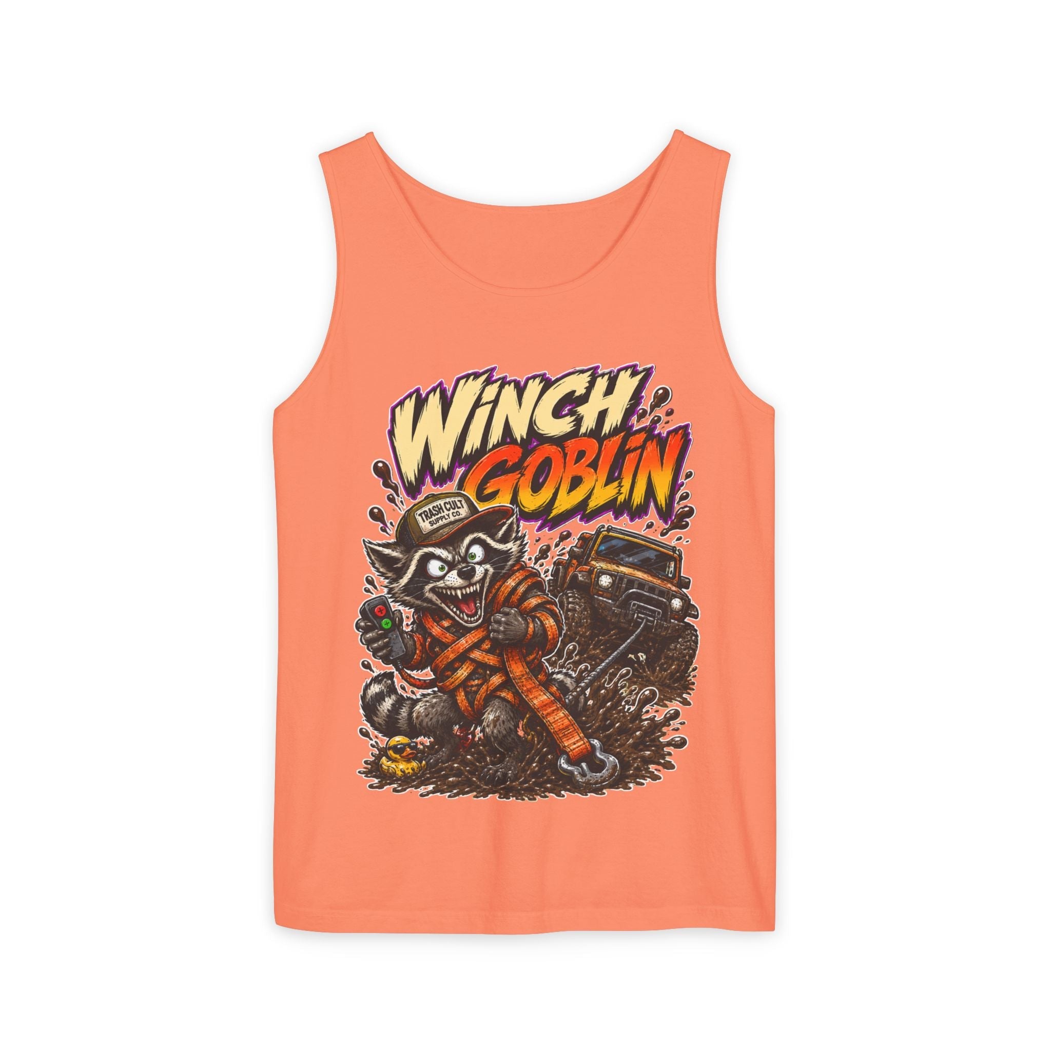 Winch Goblin Graphic Tank Top — Retro Cartoon Mechanic Design