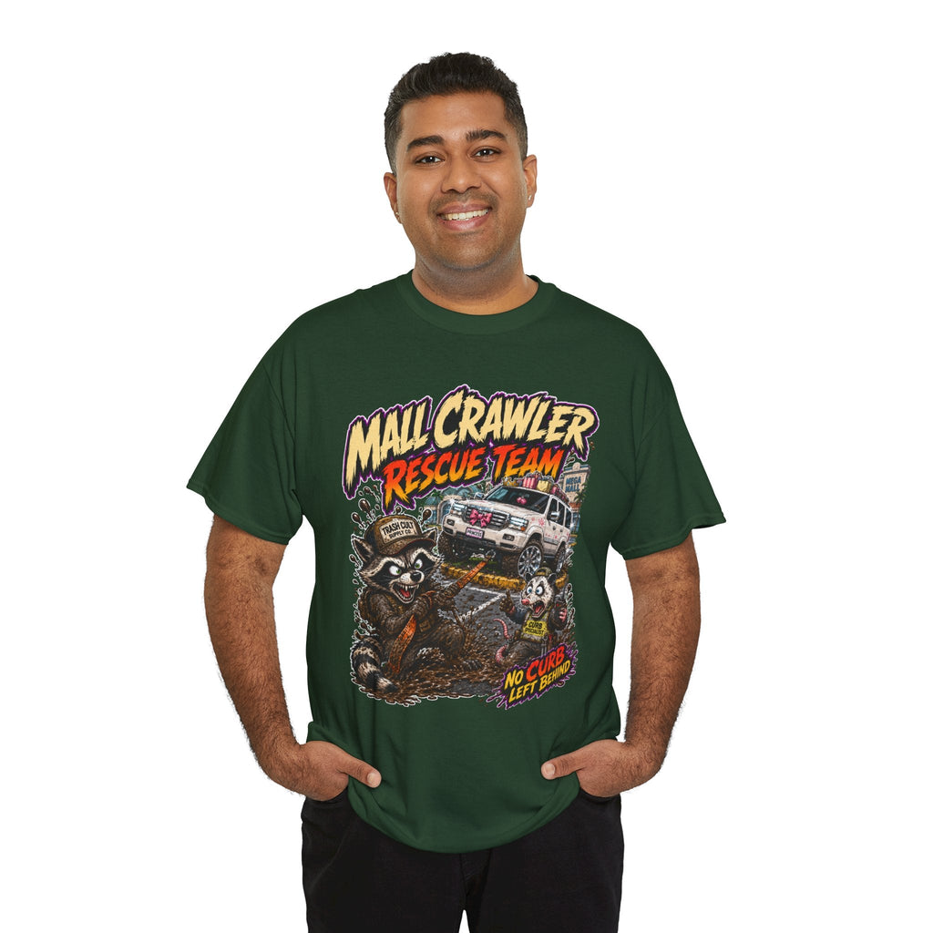 Mall Crawler Rescue Team T‑Shirt — Vintage Raccoon Rescue Graphic Tee (“No Curb Left Behind”)