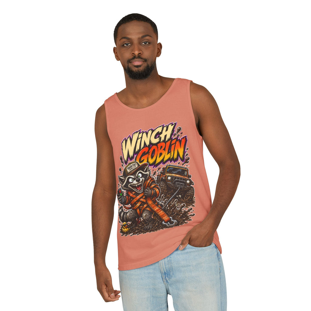 Winch Goblin Graphic Tank Top — Retro Cartoon Mechanic Design