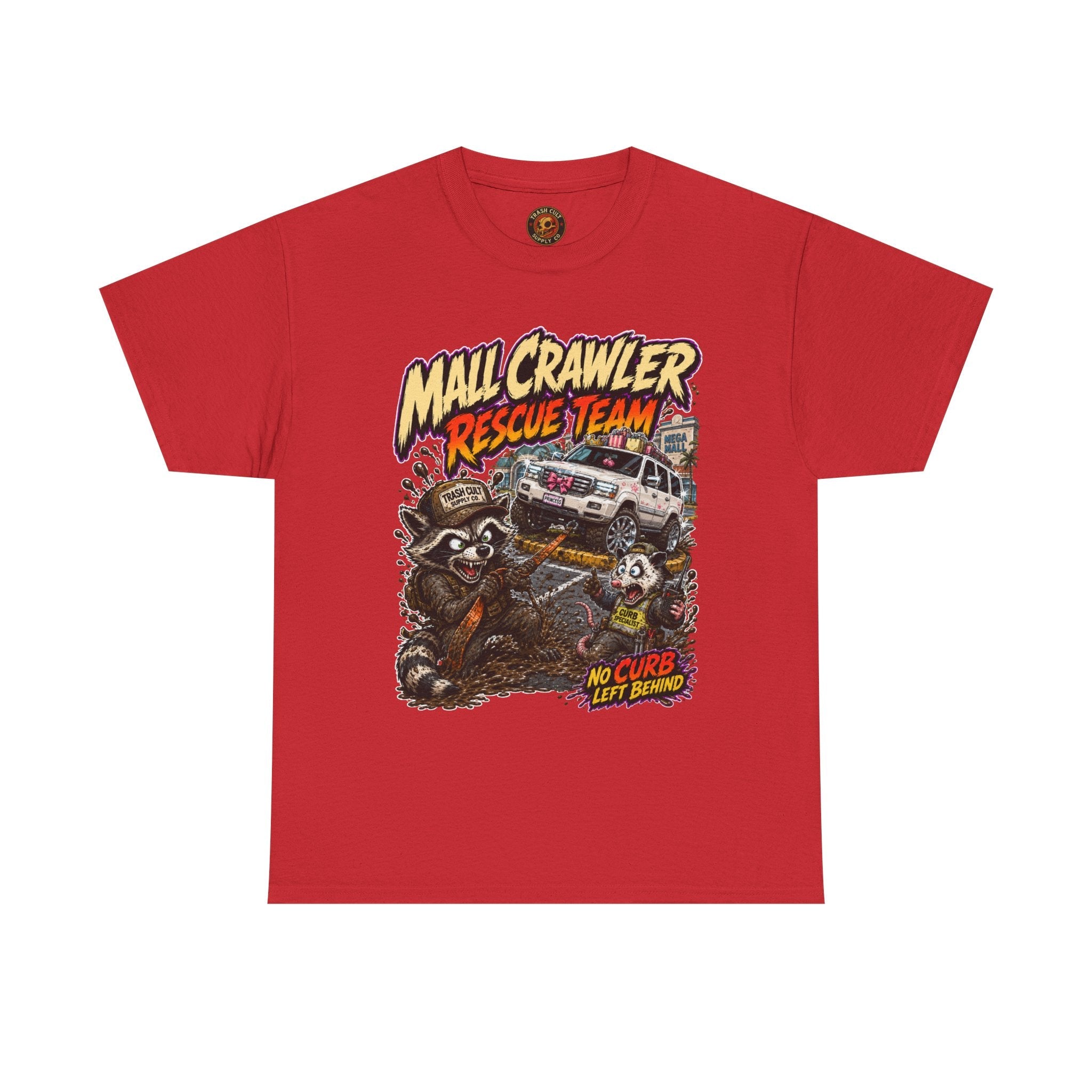 Mall Crawler Rescue Team T‑Shirt — Vintage Raccoon Rescue Graphic Tee (“No Curb Left Behind”)