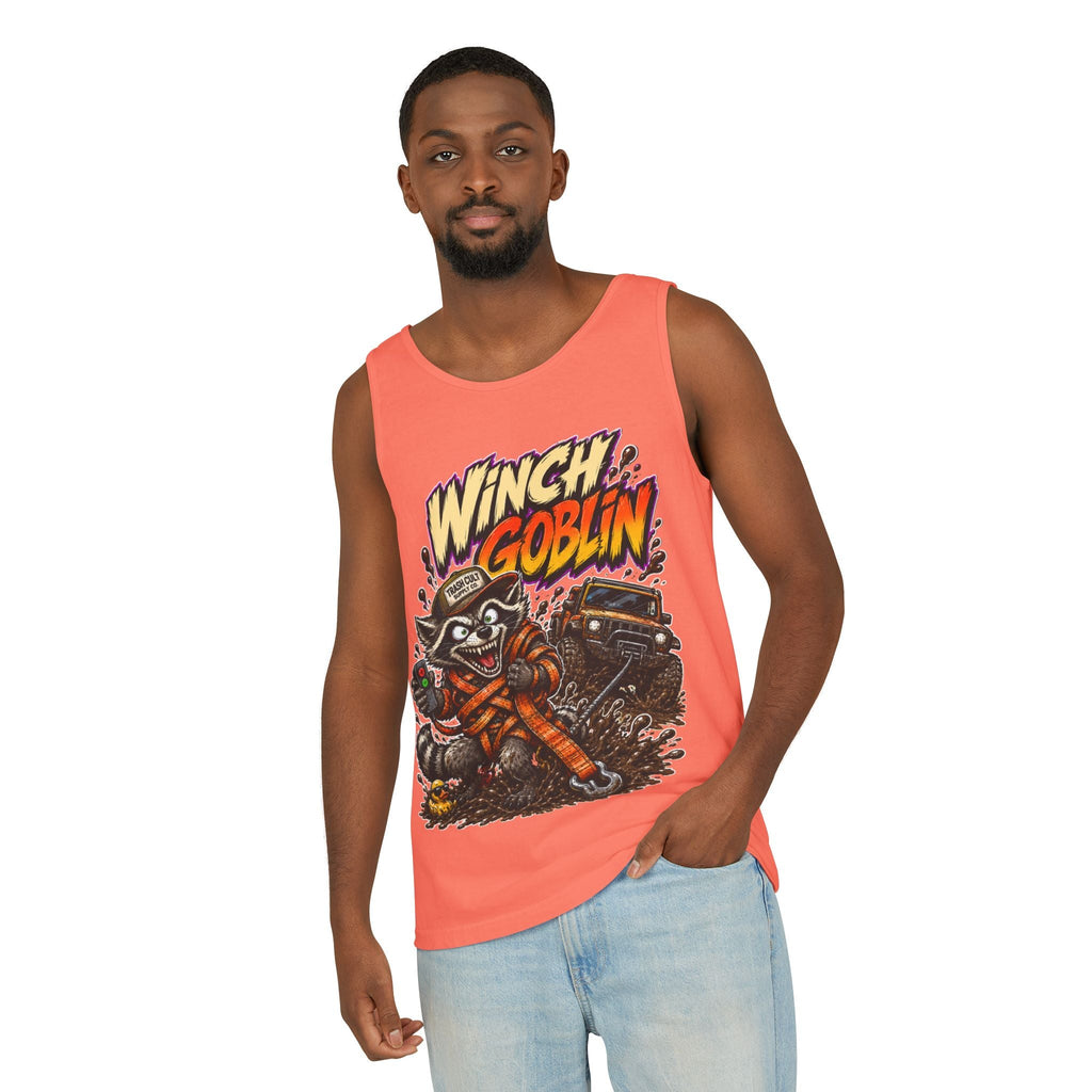 Winch Goblin Graphic Tank Top — Retro Cartoon Mechanic Design