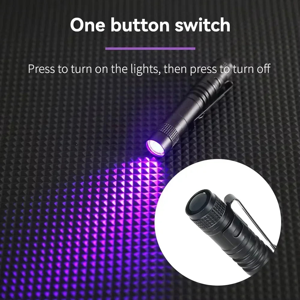 395nm UV Pen FLaslight,Blacklight Flashlight w/ Clip Portable Detector for Hotel/Pet Urine/Bed Bugs/Camping(AAA Battery Powered)