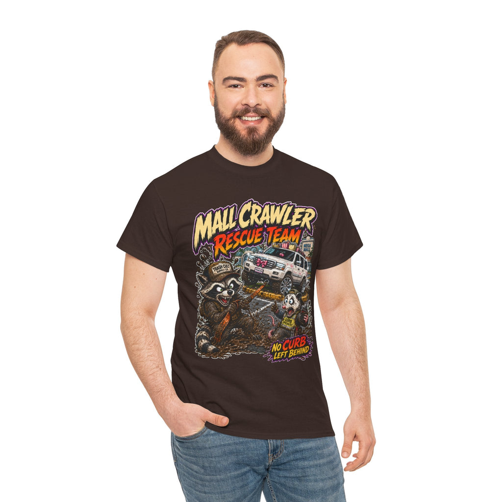 Mall Crawler Rescue Team T‑Shirt — Vintage Raccoon Rescue Graphic Tee (“No Curb Left Behind”)