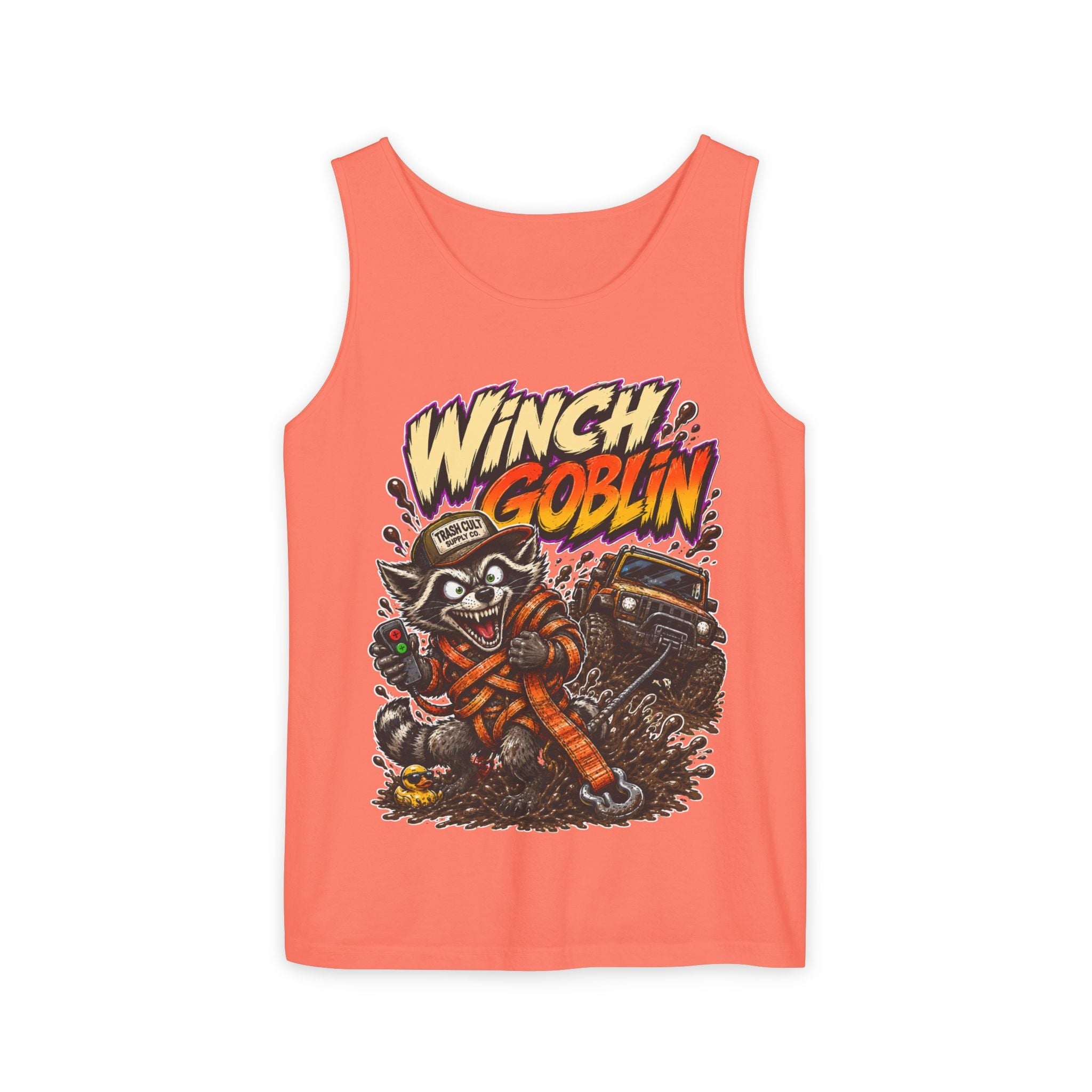 Winch Goblin Graphic Tank Top — Retro Cartoon Mechanic Design