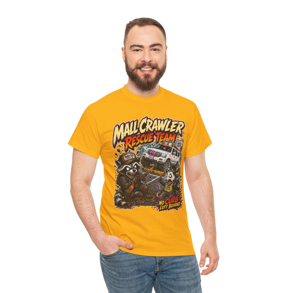 Mall Crawler Rescue Team T‑Shirt — Vintage Raccoon Rescue Graphic Tee (“No Curb Left Behind”)