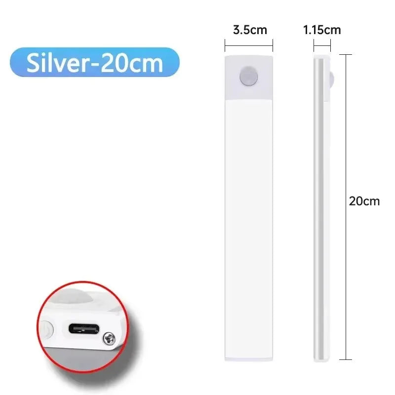 Night Light 20/30/40/60CM Motion Sensor Light Wireless USB LED Cabinet Light Wardrobe Lamp For Kitchen Cabinet Bedroom Wardrobe