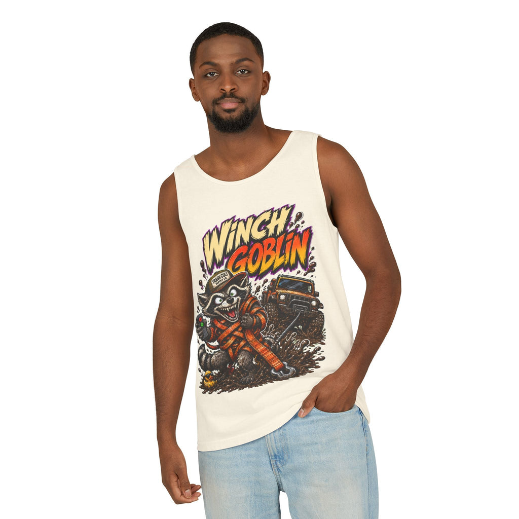 Winch Goblin Graphic Tank Top — Retro Cartoon Mechanic Design