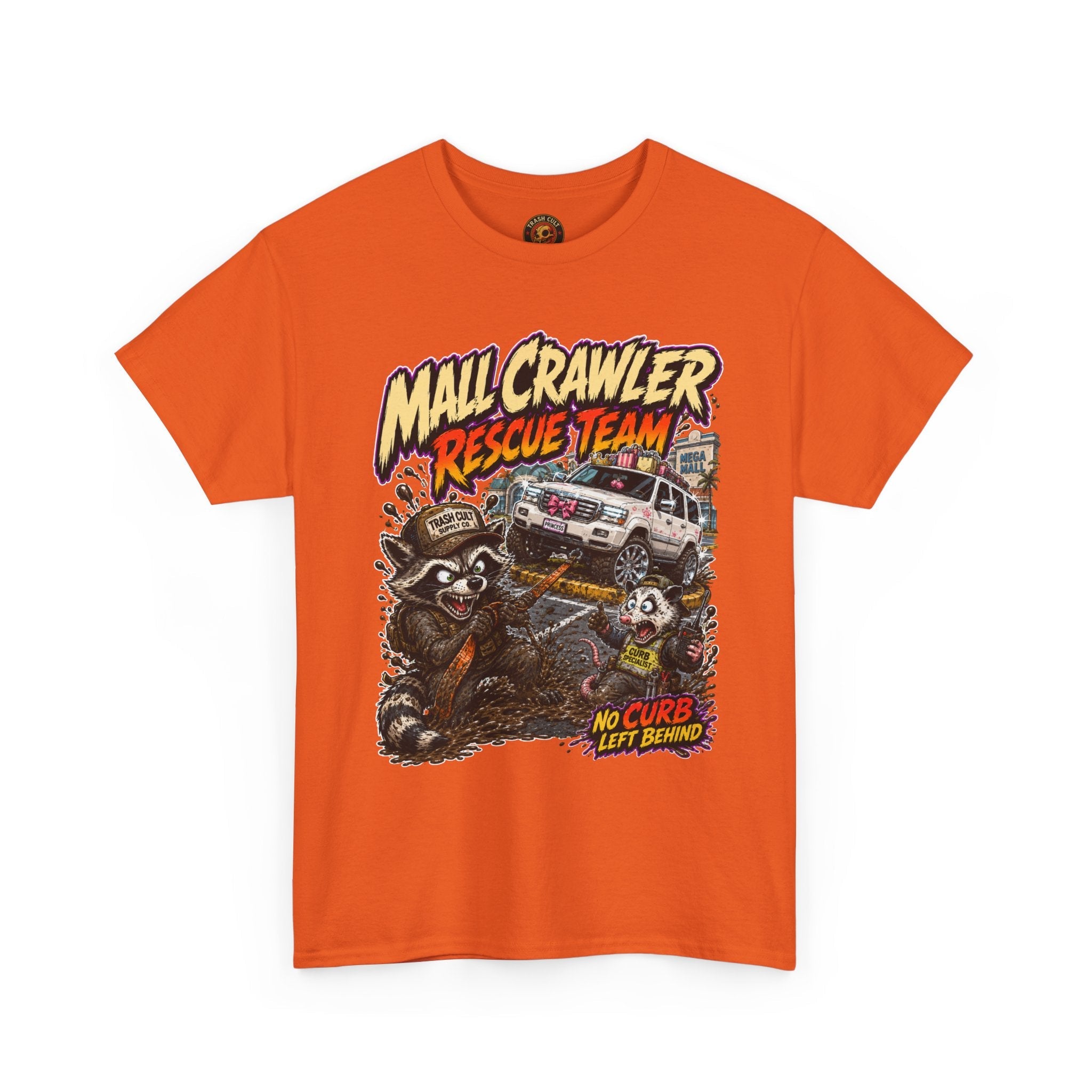 Mall Crawler Rescue Team T‑Shirt — Vintage Raccoon Rescue Graphic Tee (“No Curb Left Behind”)
