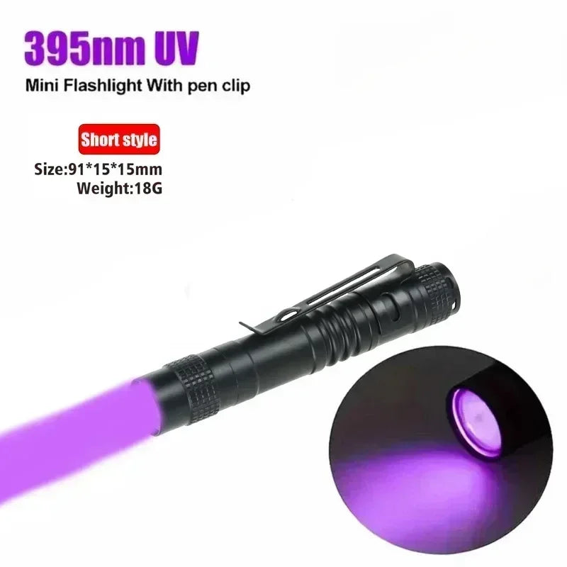 395nm UV Pen FLaslight,Blacklight Flashlight w/ Clip Portable Detector for Hotel/Pet Urine/Bed Bugs/Camping(AAA Battery Powered)