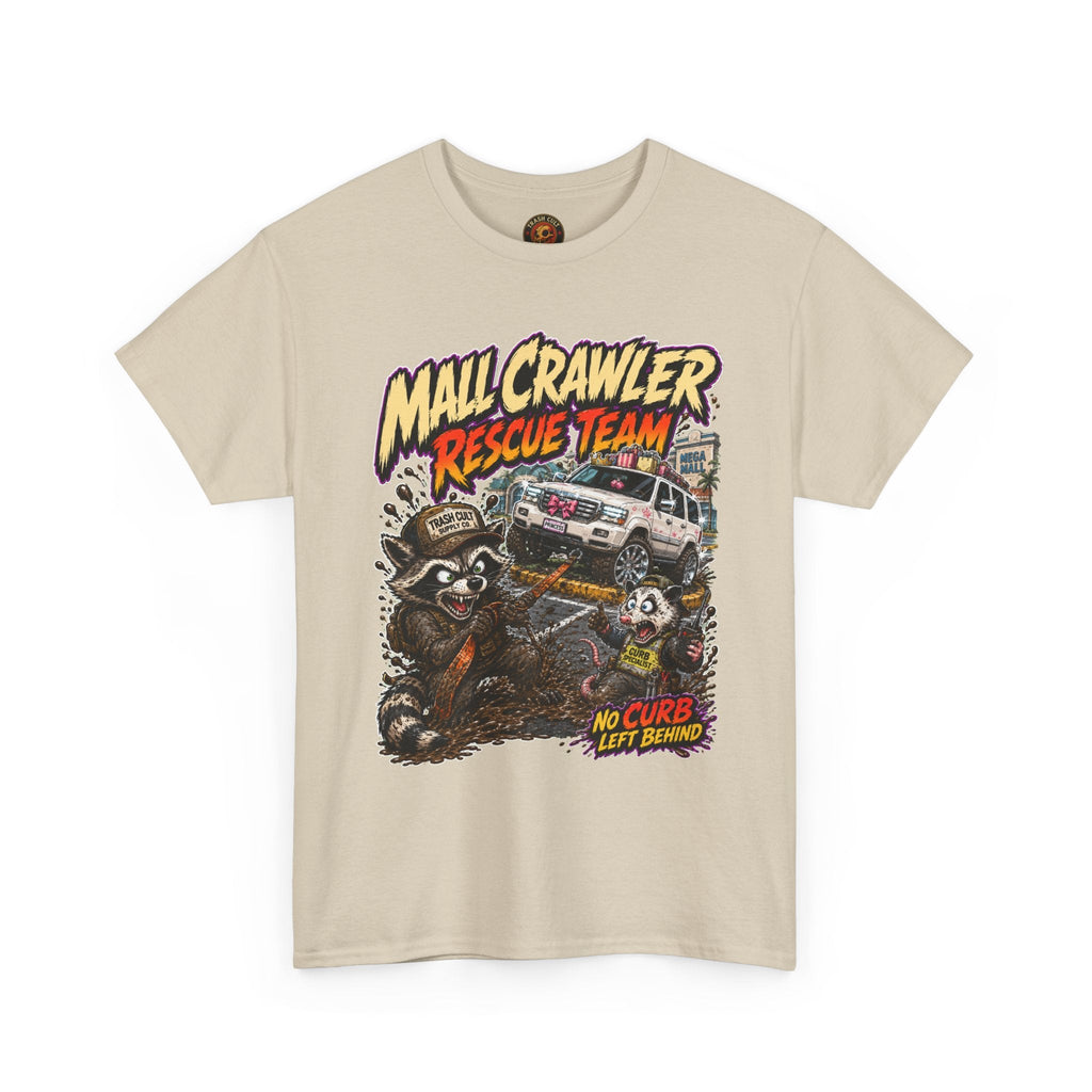 Mall Crawler Rescue Team T‑Shirt — Vintage Raccoon Rescue Graphic Tee (“No Curb Left Behind”)
