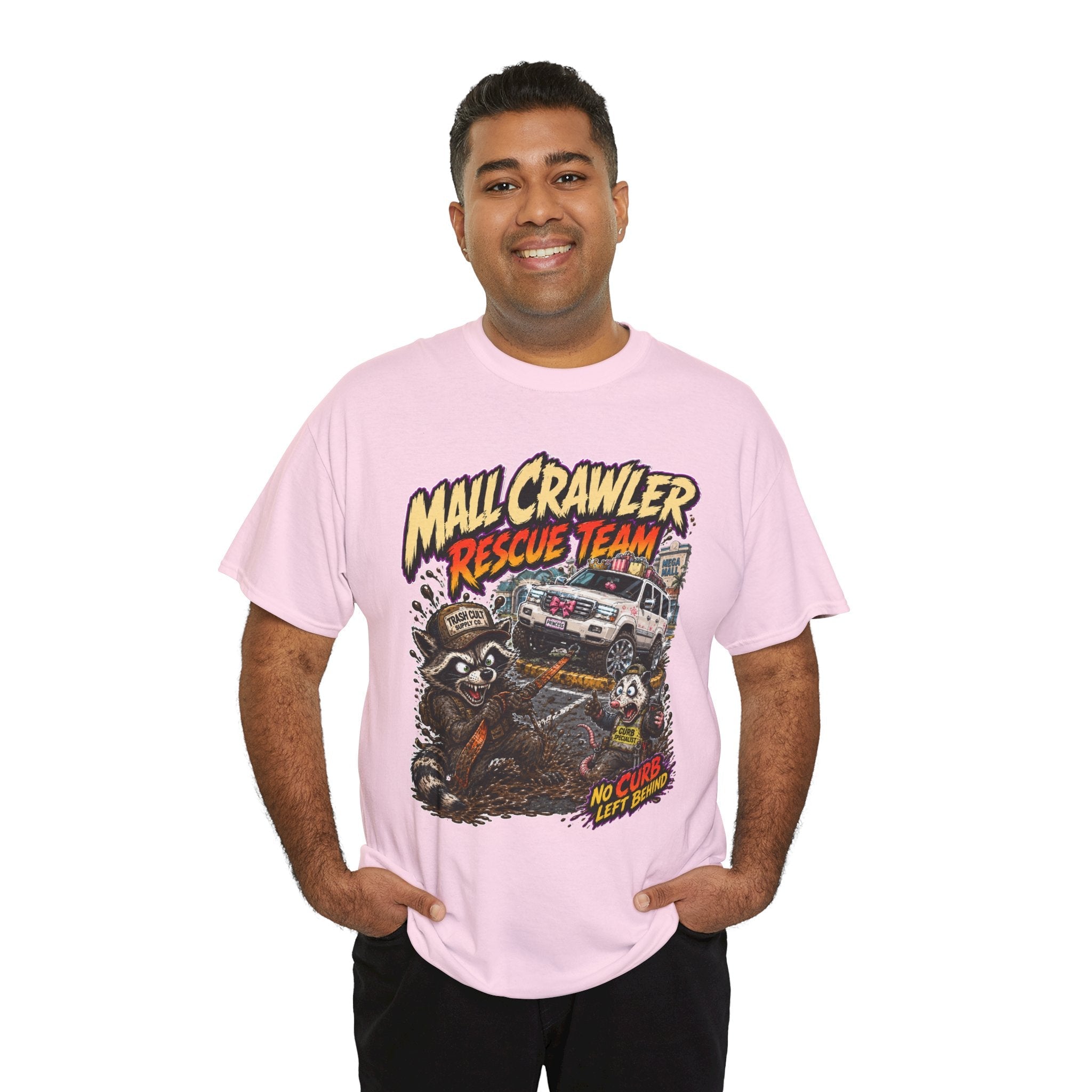 Mall Crawler Rescue Team T‑Shirt — Vintage Raccoon Rescue Graphic Tee (“No Curb Left Behind”)