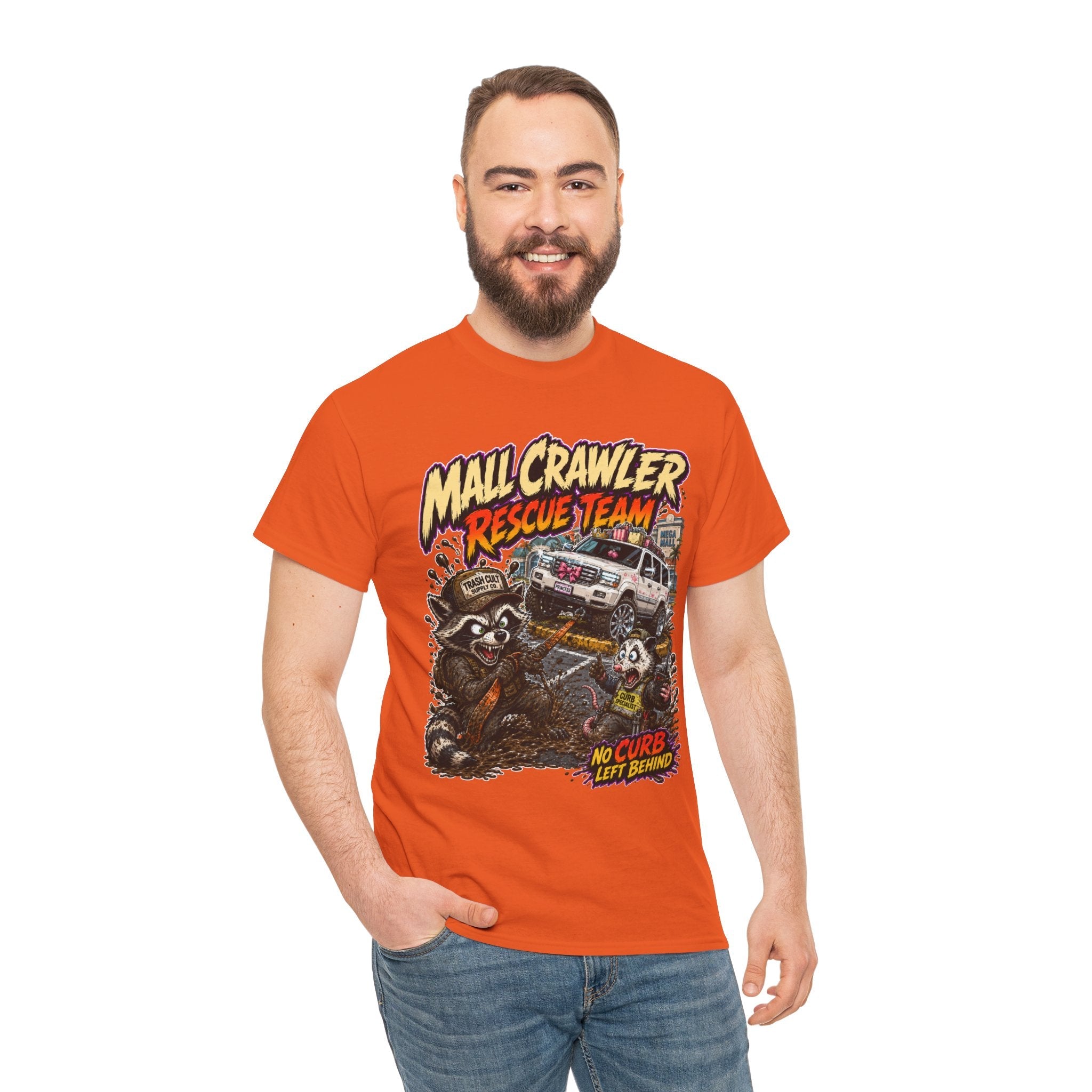 Mall Crawler Rescue Team T‑Shirt — Vintage Raccoon Rescue Graphic Tee (“No Curb Left Behind”)