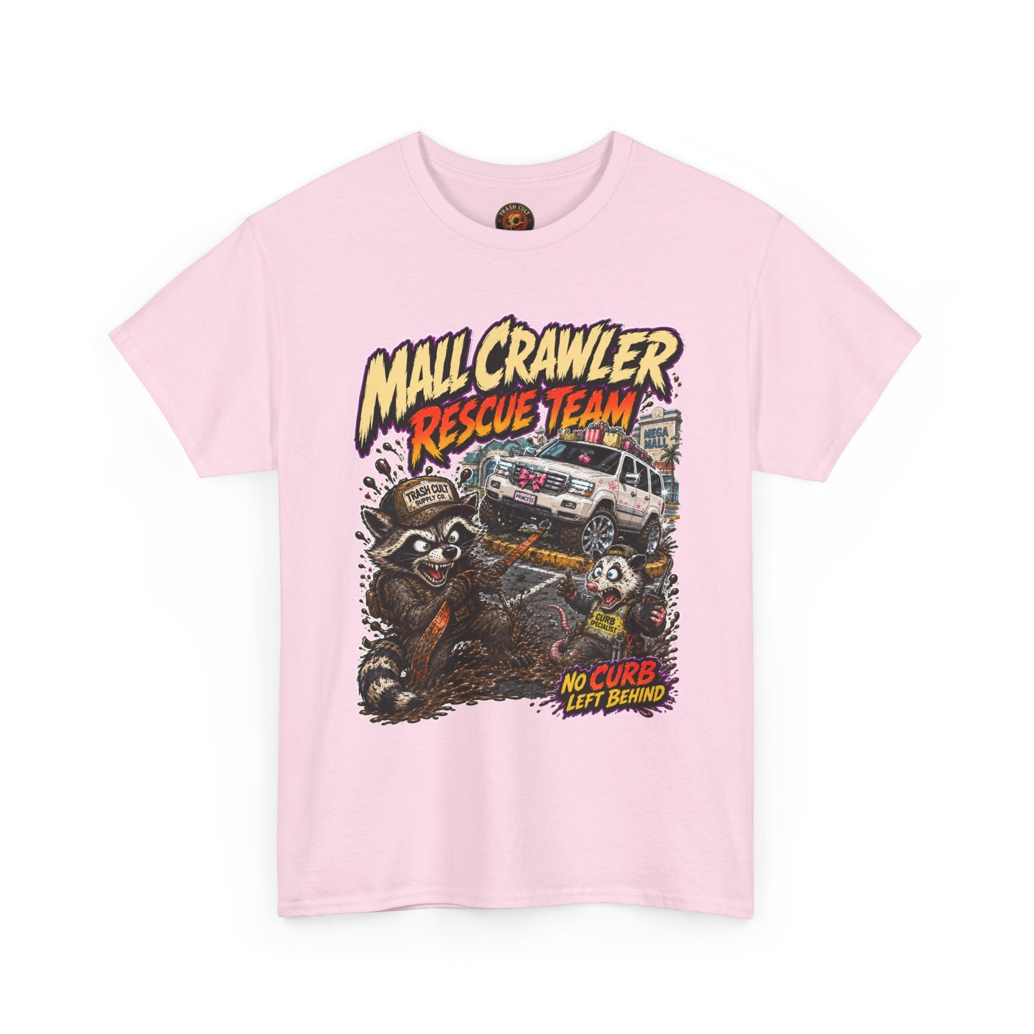 Mall Crawler Rescue Team T‑Shirt — Vintage Raccoon Rescue Graphic Tee (“No Curb Left Behind”)