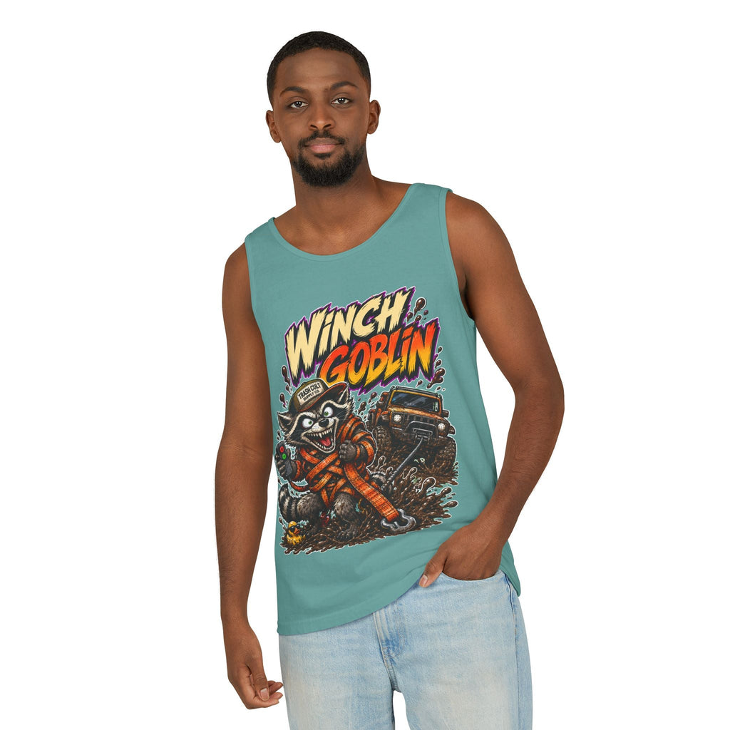 Winch Goblin Graphic Tank Top — Retro Cartoon Mechanic Design