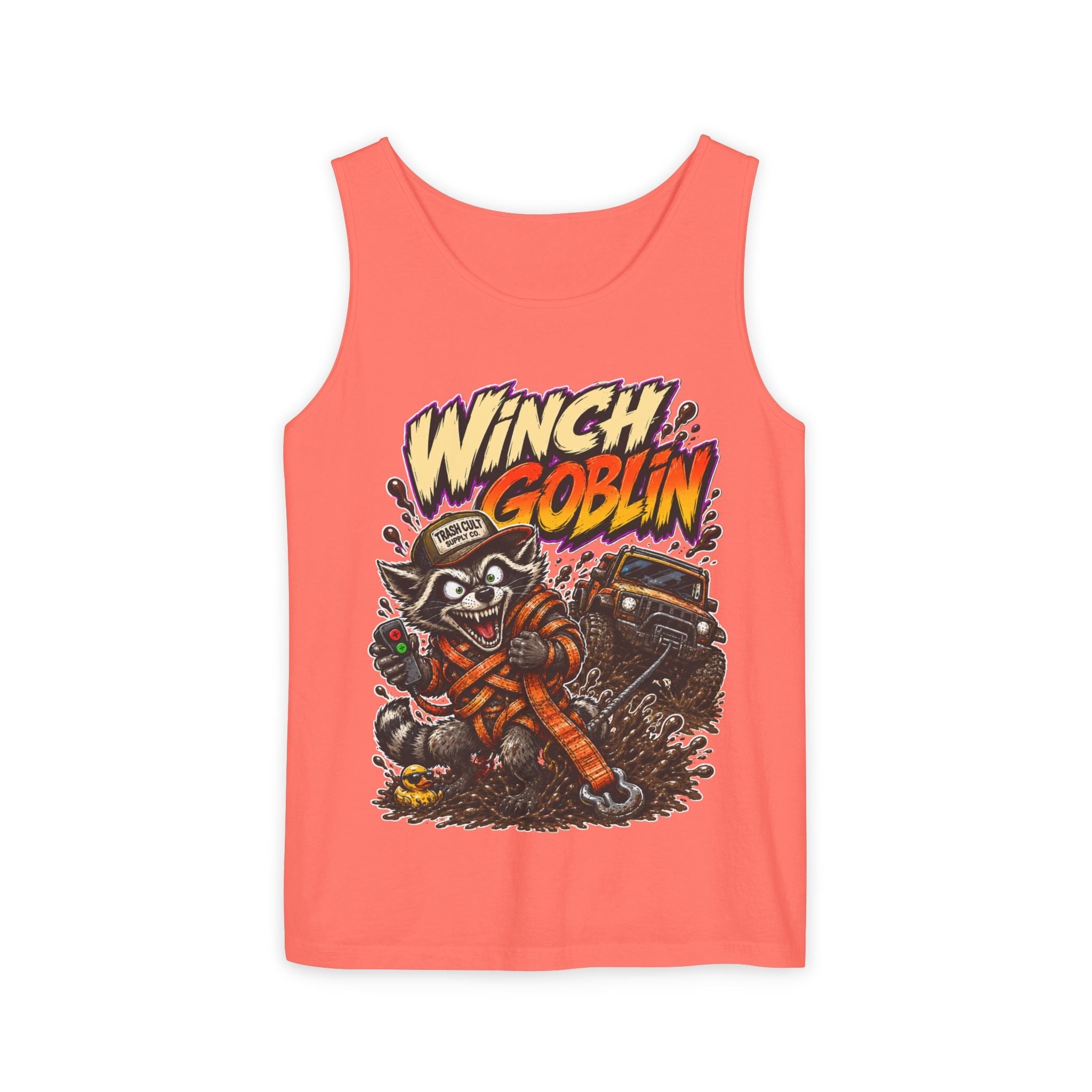 Winch Goblin Graphic Tank Top — Retro Cartoon Mechanic Design