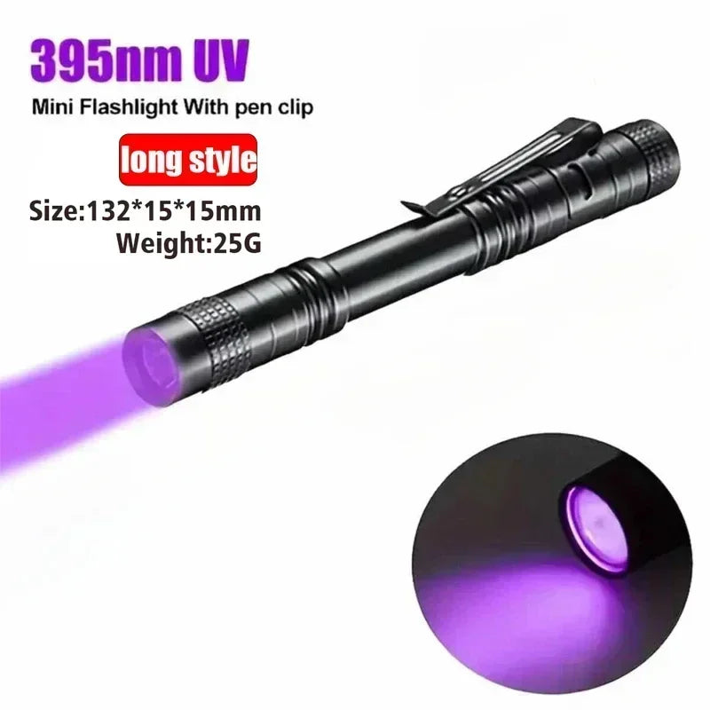 395nm UV Pen FLaslight,Blacklight Flashlight w/ Clip Portable Detector for Hotel/Pet Urine/Bed Bugs/Camping(AAA Battery Powered)