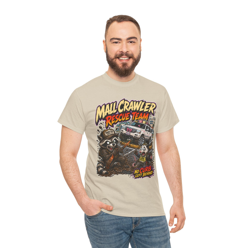 Mall Crawler Rescue Team T‑Shirt — Vintage Raccoon Rescue Graphic Tee (“No Curb Left Behind”)