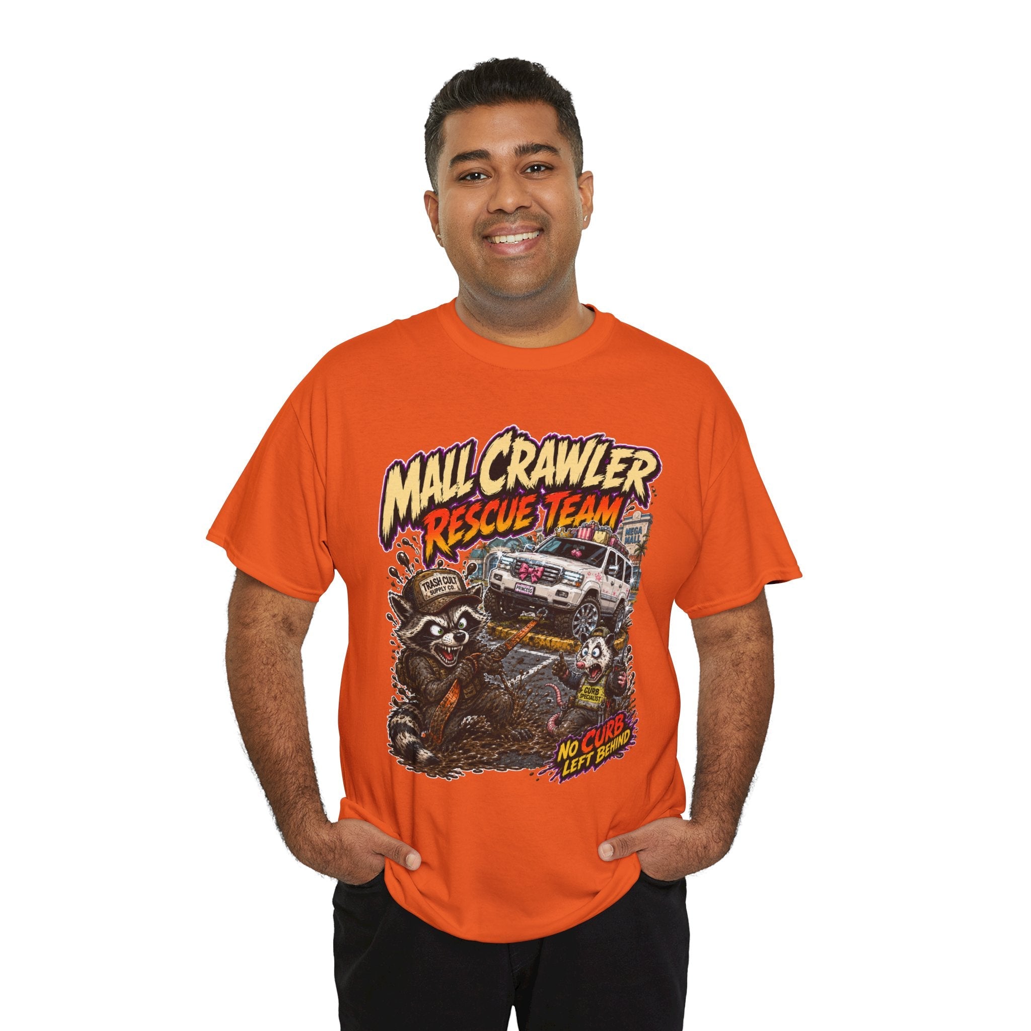 Mall Crawler Rescue Team T‑Shirt — Vintage Raccoon Rescue Graphic Tee (“No Curb Left Behind”)