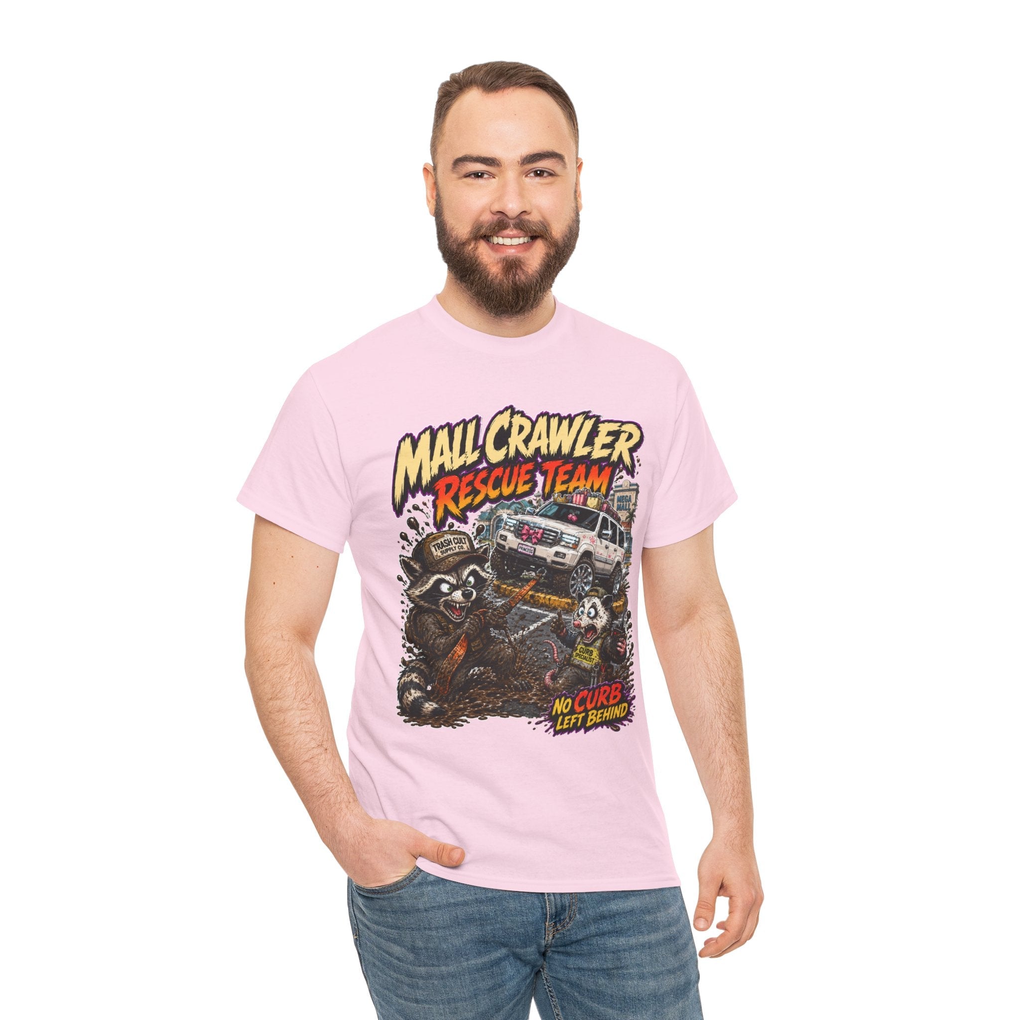 Mall Crawler Rescue Team T‑Shirt — Vintage Raccoon Rescue Graphic Tee (“No Curb Left Behind”)
