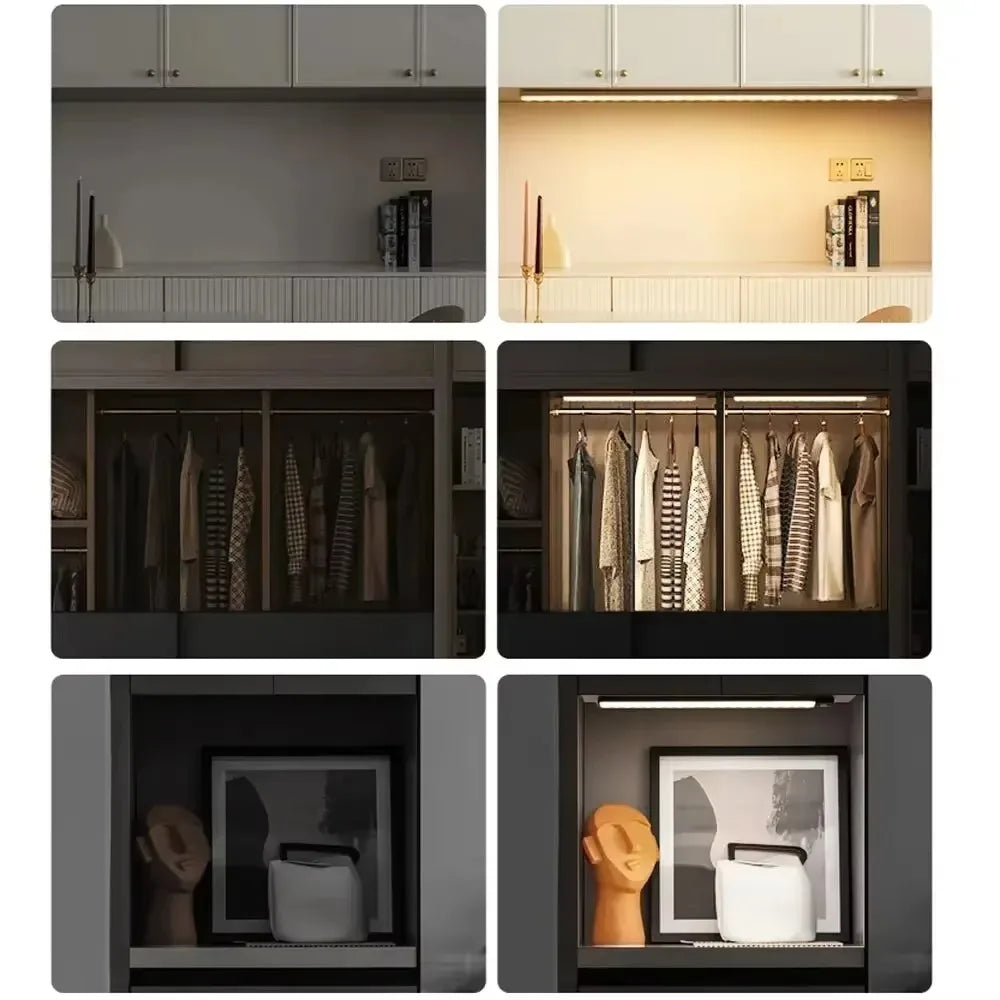Night Light 20/30/40/60CM Motion Sensor Light Wireless USB LED Cabinet Light Wardrobe Lamp For Kitchen Cabinet Bedroom Wardrobe