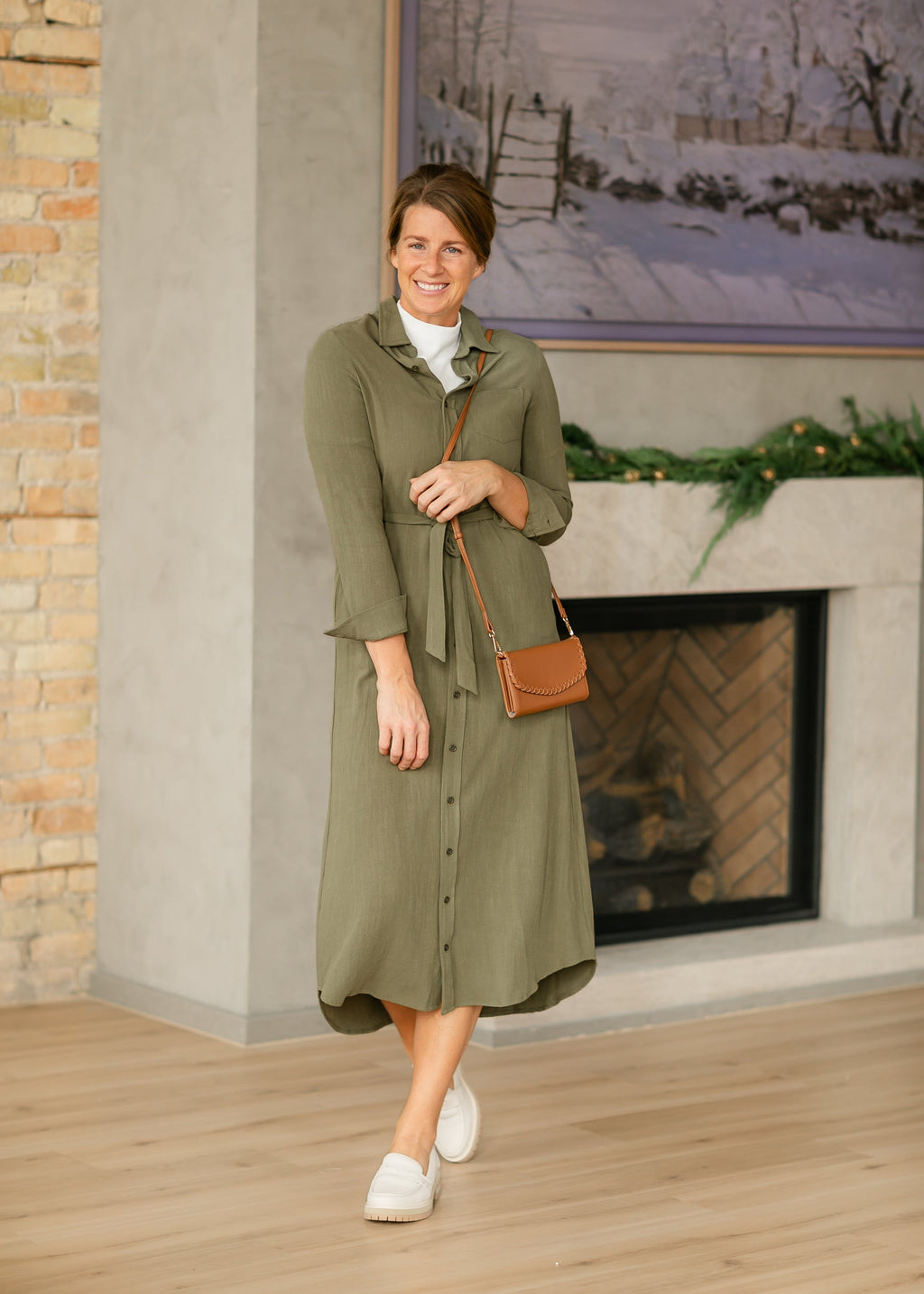 Essential Olive Long Sleeve Linen Shirt Dress - FINAL SALE