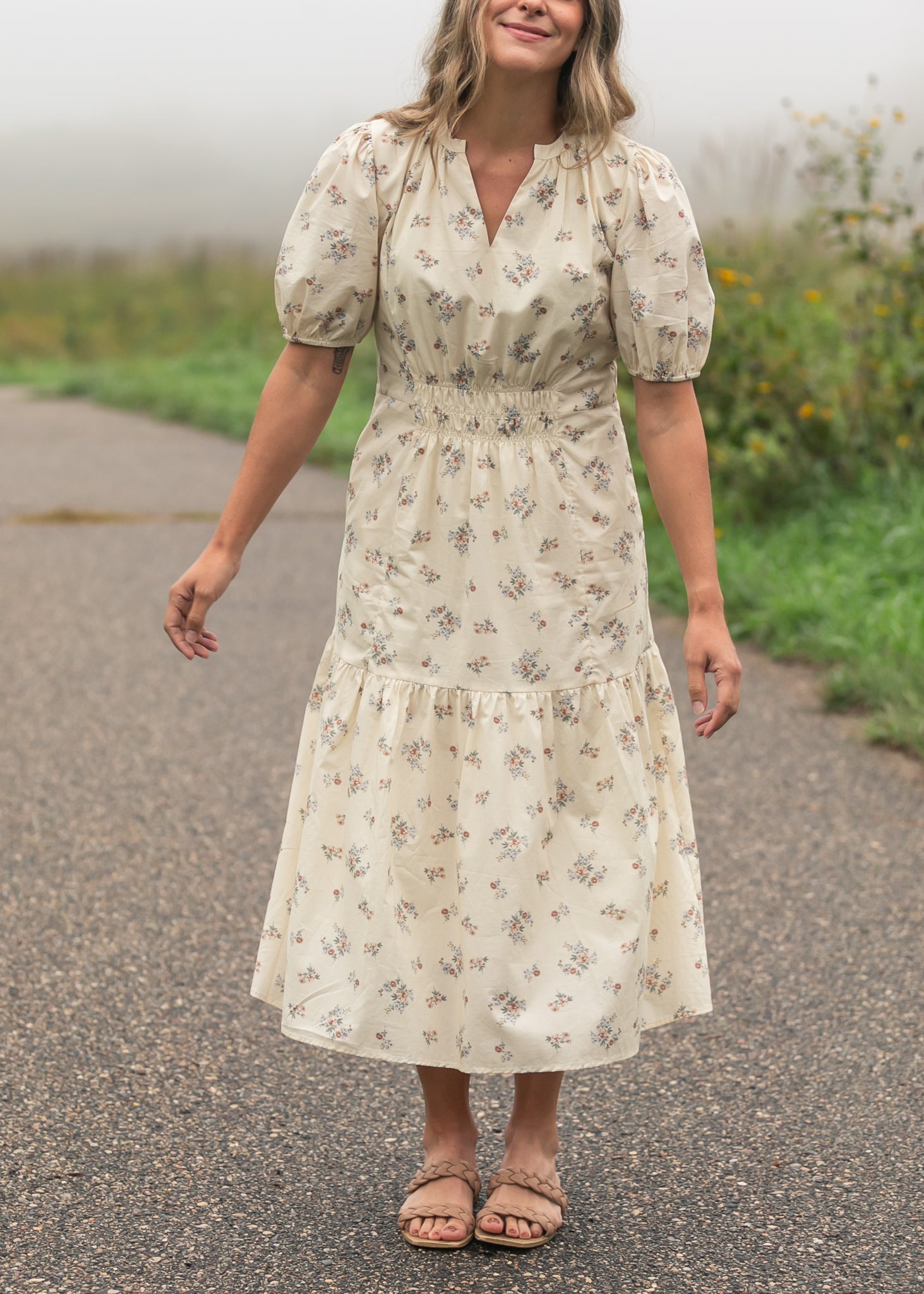 Katrina Half Sleeve Floral Midi Dress - FINAL SALE