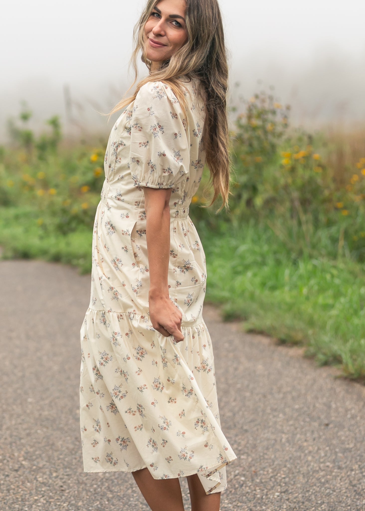 Katrina Half Sleeve Floral Midi Dress - FINAL SALE