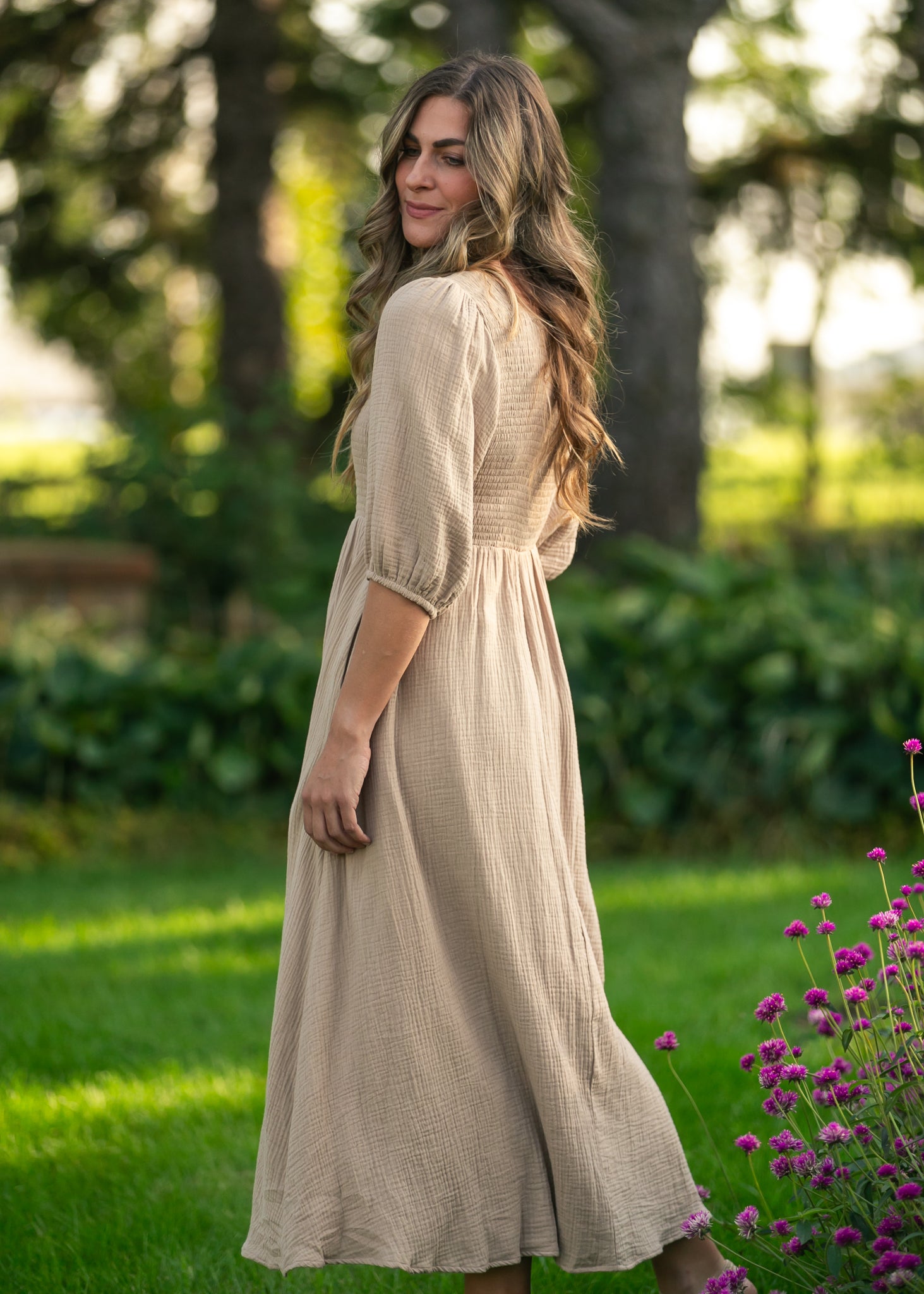 Kayleen Tan Smocked Bodice Gauze Dress - FINAL SALE