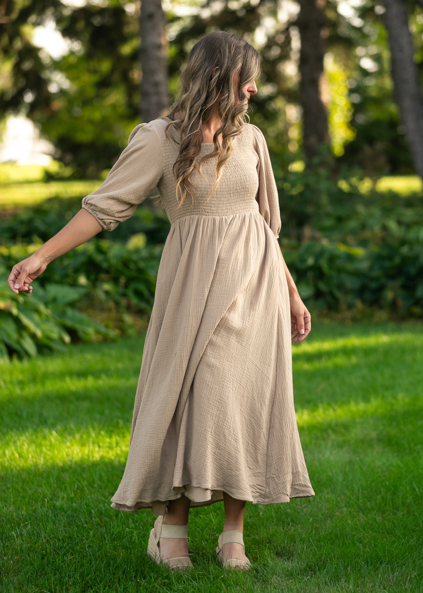 Kayleen Tan Smocked Bodice Gauze Dress - FINAL SALE